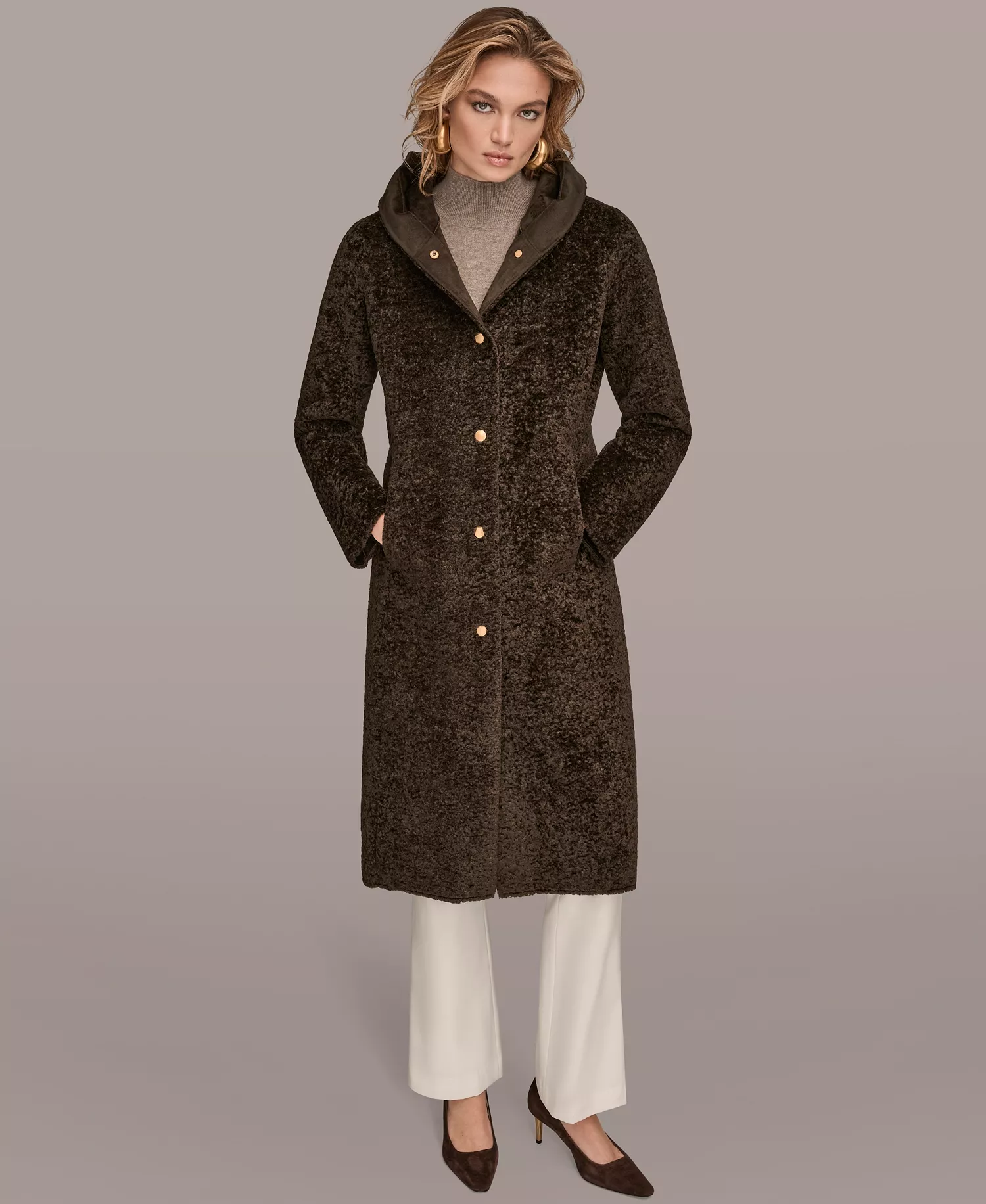Women's Hooded Maxi Coat - Chocolate - S