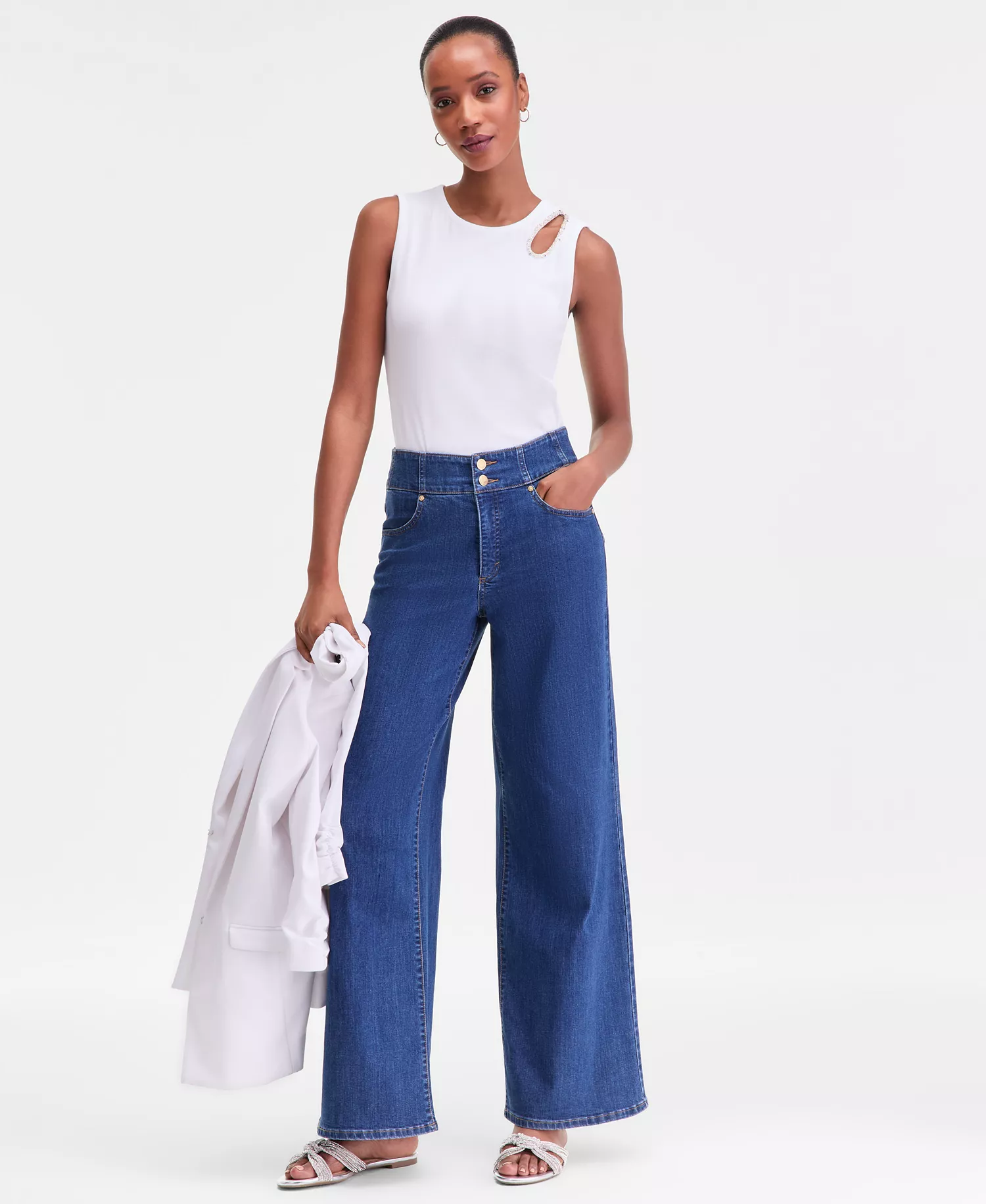 Women's Embellished Cutout Sleeveless Top, Macy's Exclusive - Bright White - L