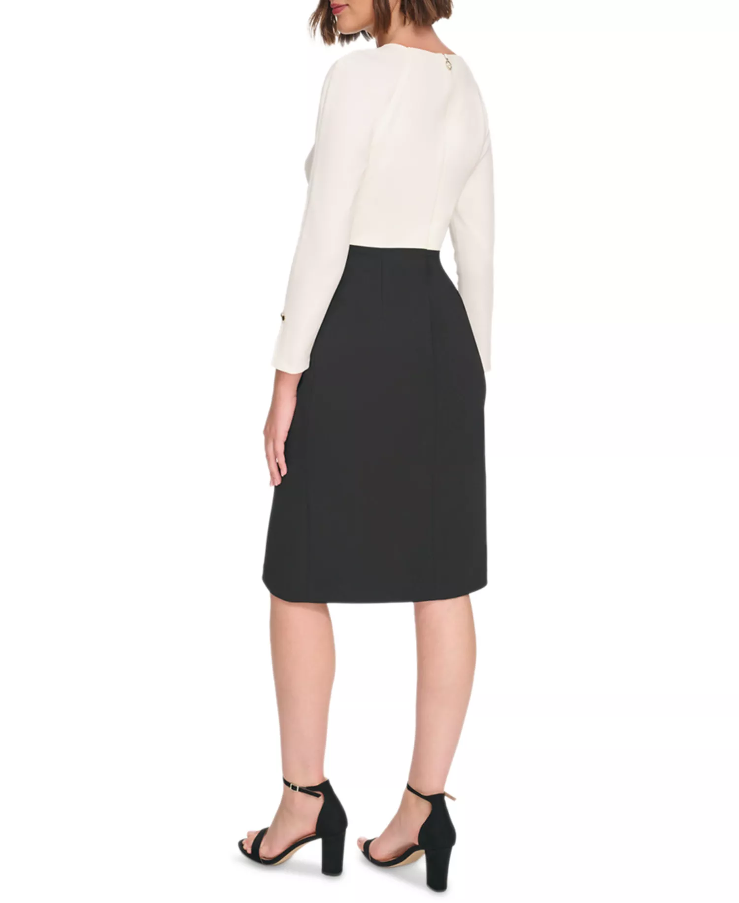 Women's Keyhole-Neck Sheath Dress - Cream.black - 10