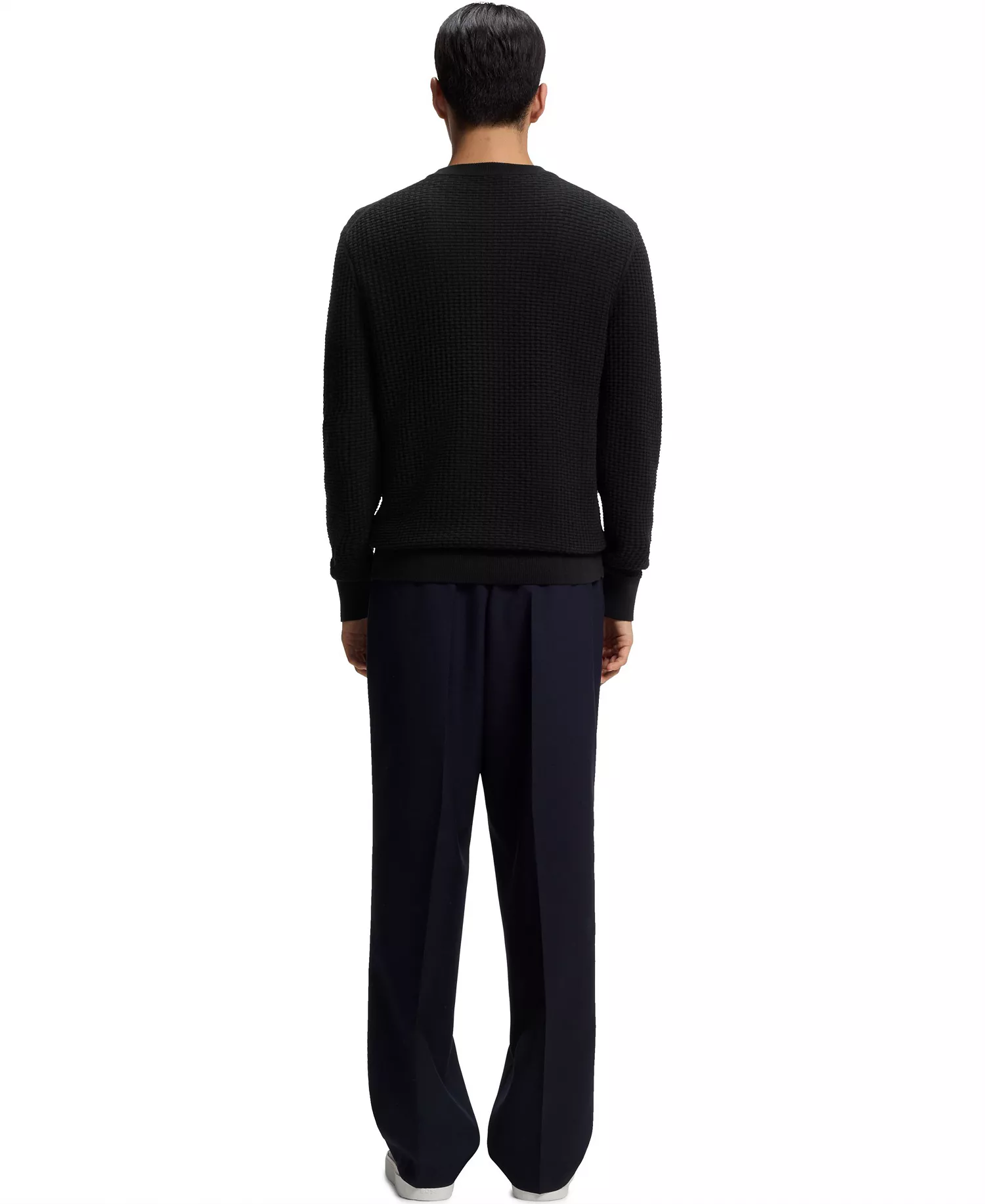 Men's Knitted Structure Cotton Sweater - Black - L