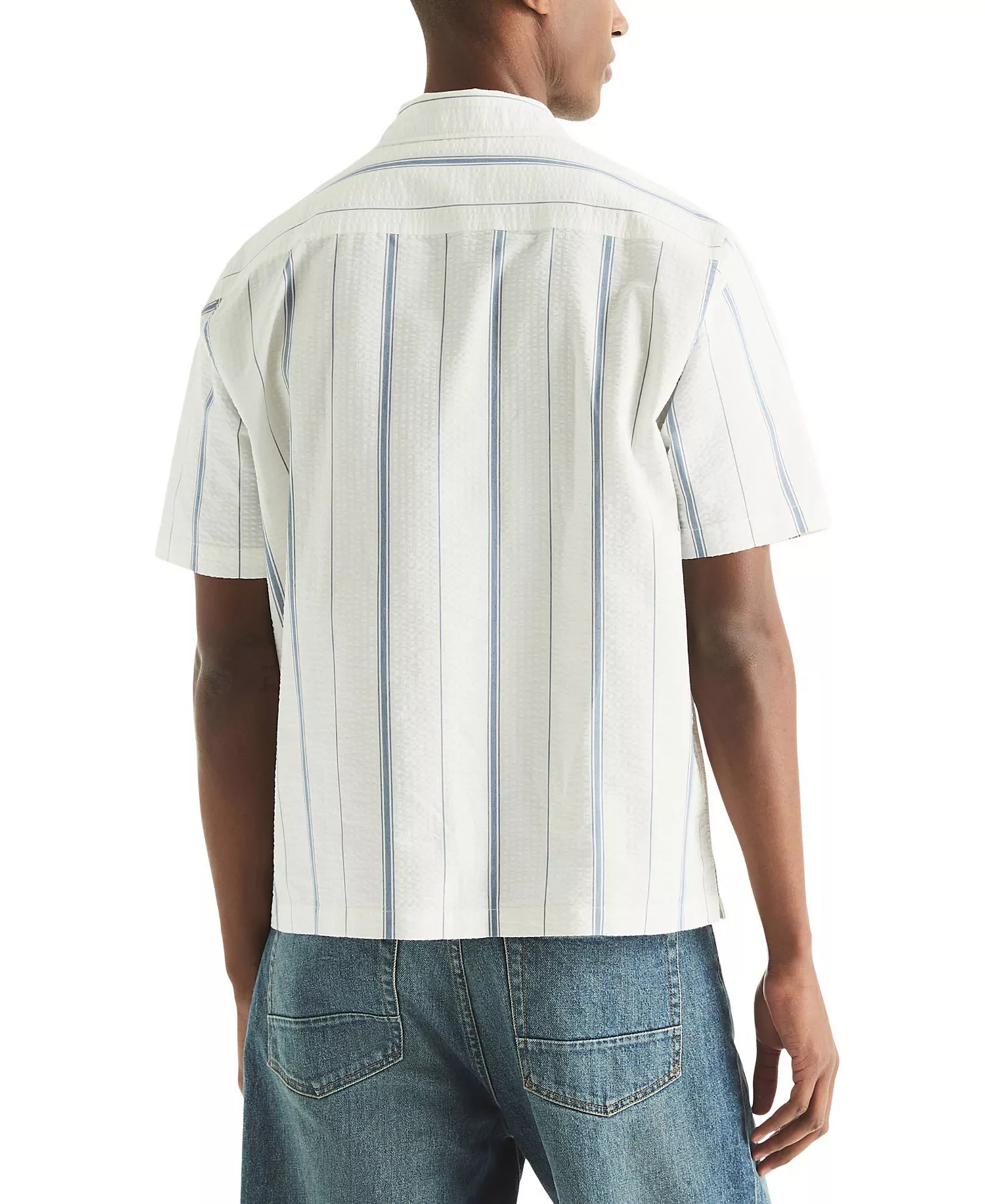 Men's Short-Sleeve Stripe Collared Shirt - White - L