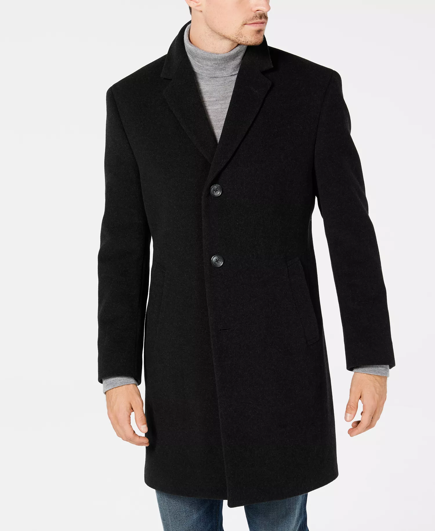 Men's Barge Classic Fit Wool/Cashmere Blend Solid Overcoat - Black - 36R