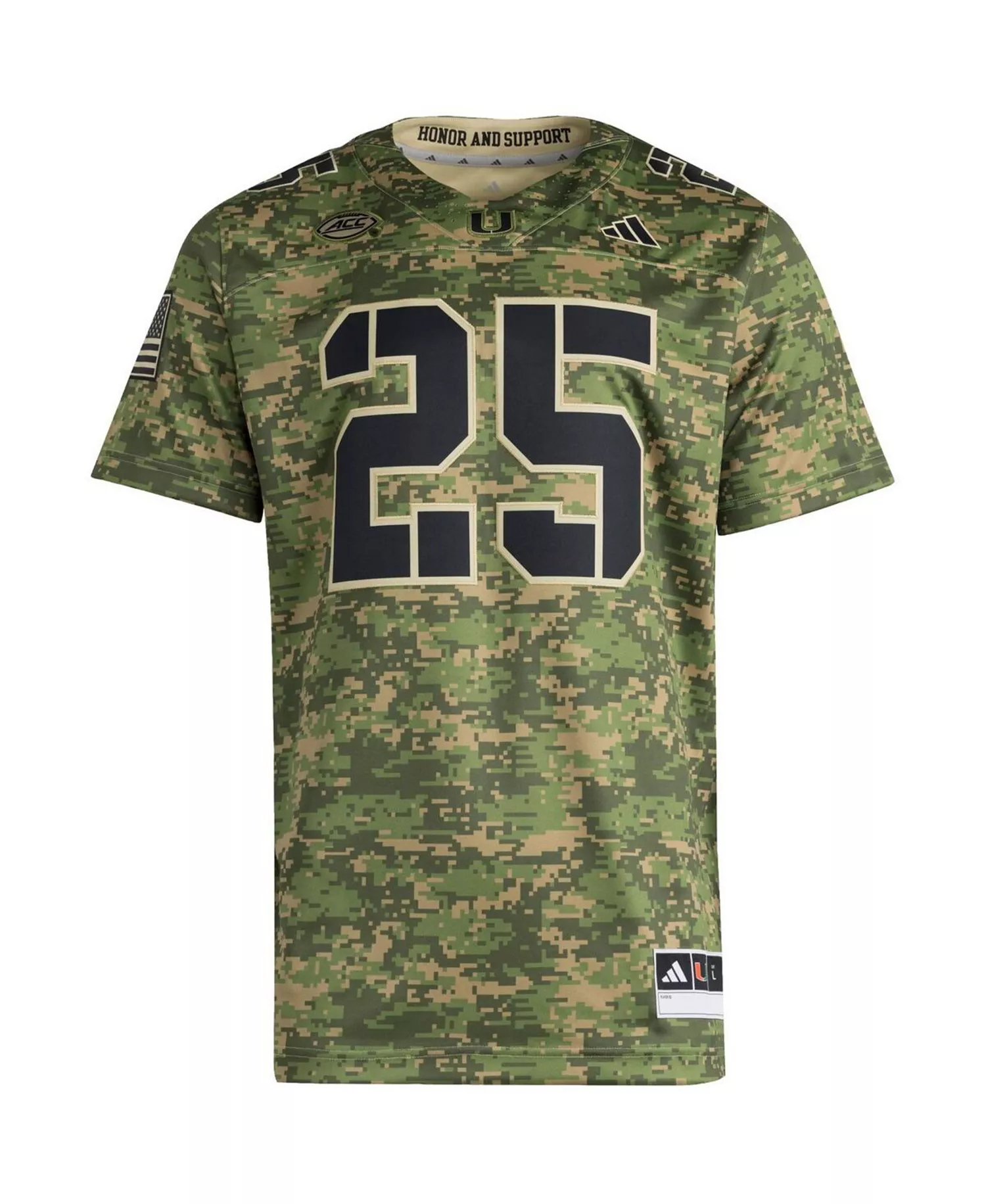 Men's 25 Camo Miami Hurricanes Honor Support Premier Strategy Jersey - Camo - 3XL