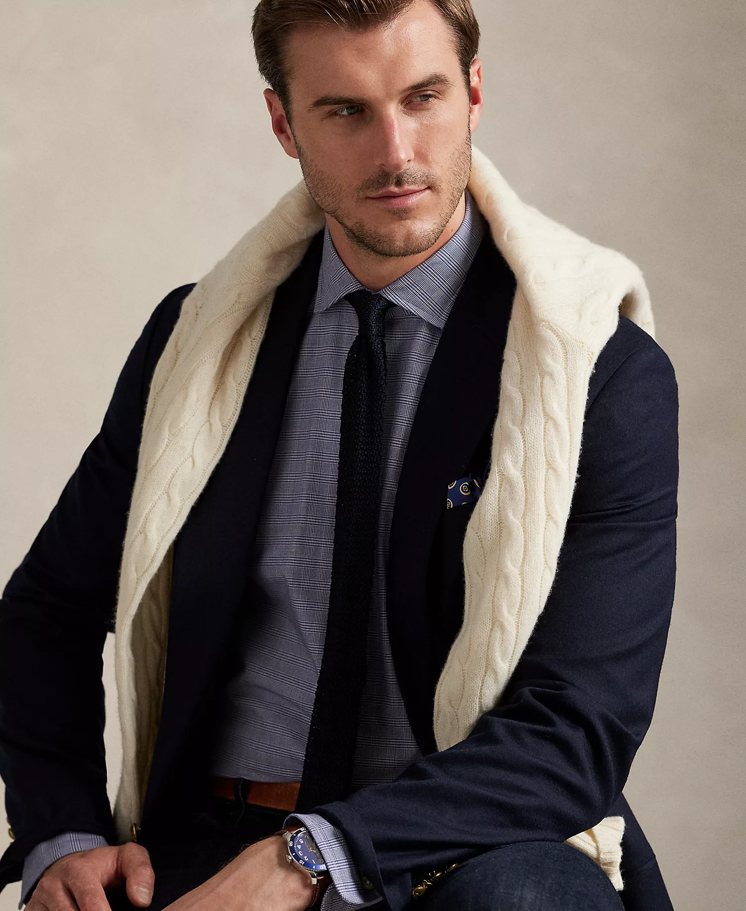 Men's Big & Tall Plaid Stretch Poplin Shirt - Navy White - 2LT