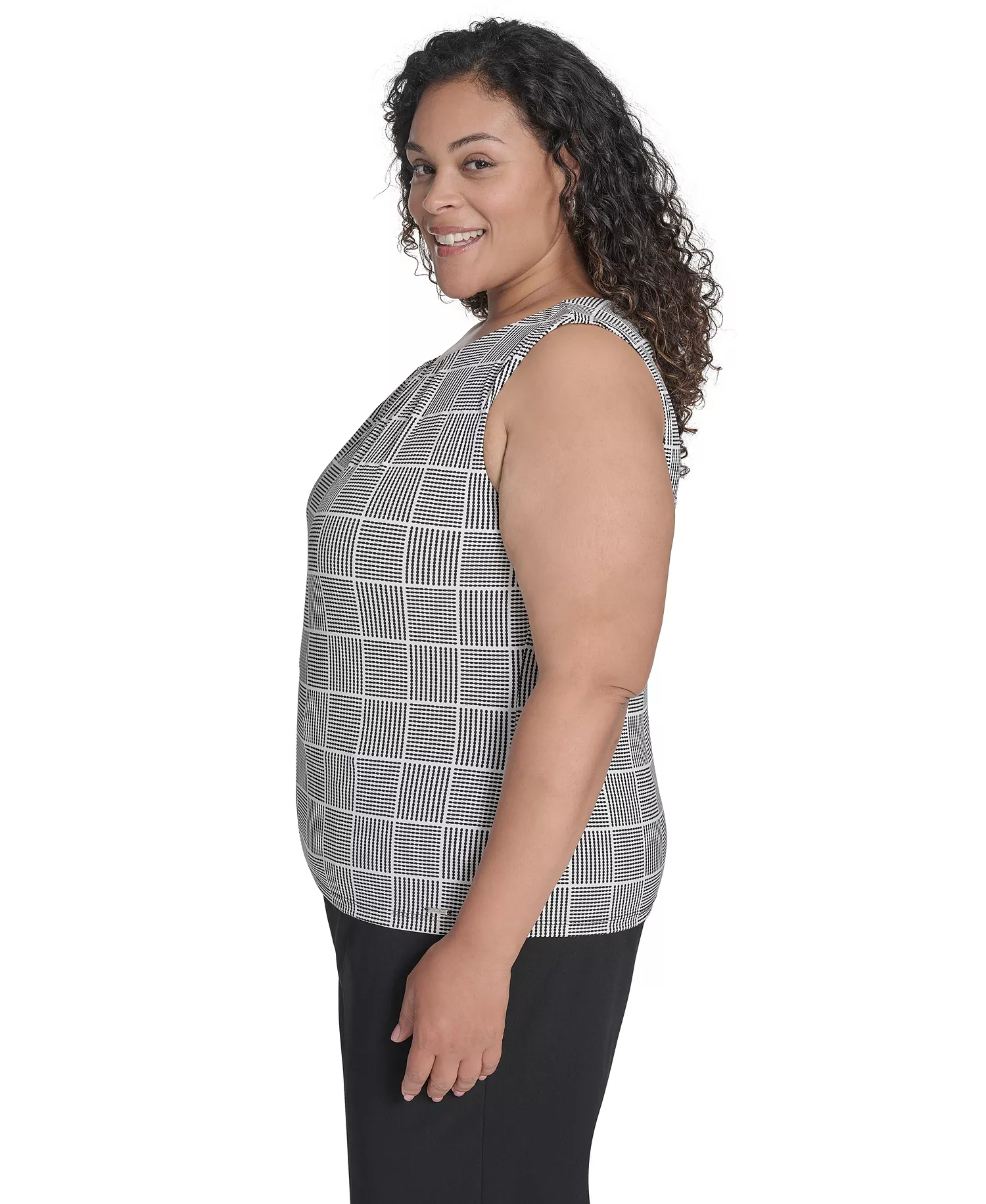 Plus Size Pleated Top - Black/Cream - 1X