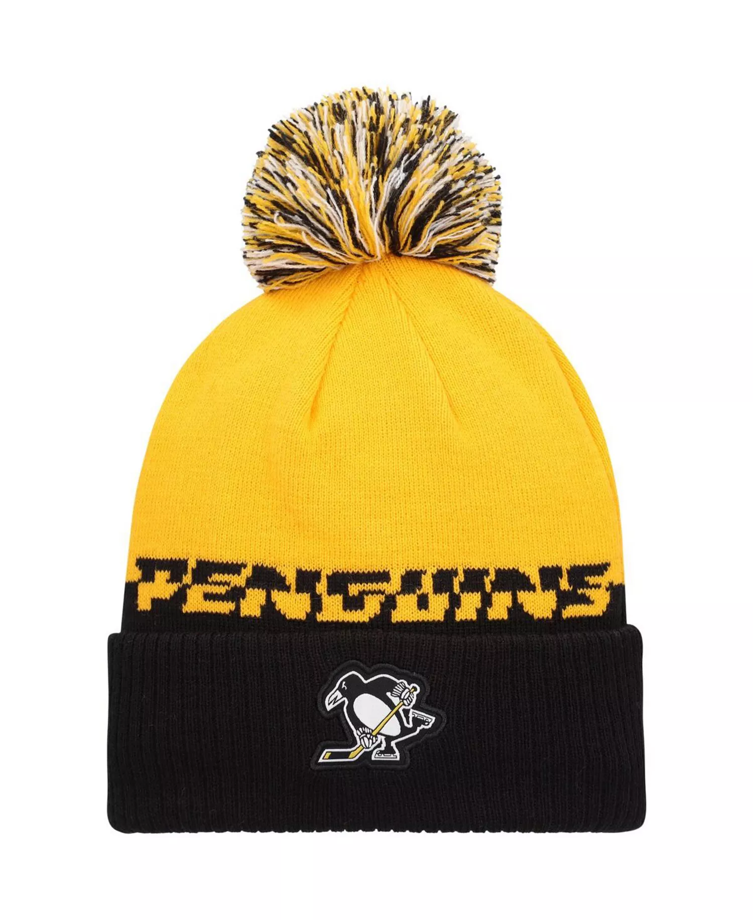 Men's Yellow, Black Pittsburgh Penguins Cold.Rdy Cuffed Knit Hat with Pom - Yellow, Black - One Size Fits All