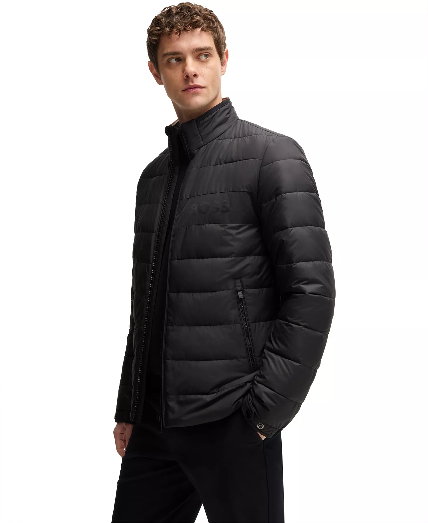 Men's Water-Repellent Logo Detail Jacket - Black - 36R