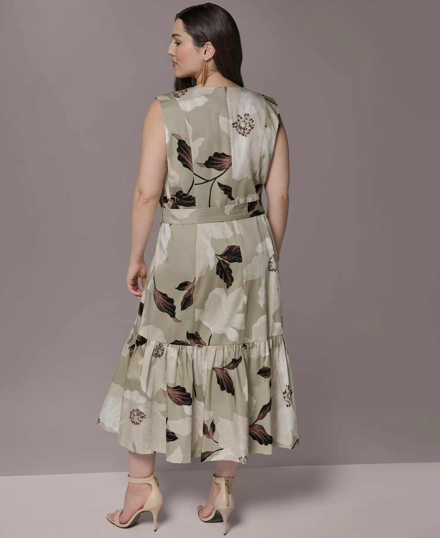 Plus Size Sleeveless Belted Midi Dress - Agave Multi - 14W