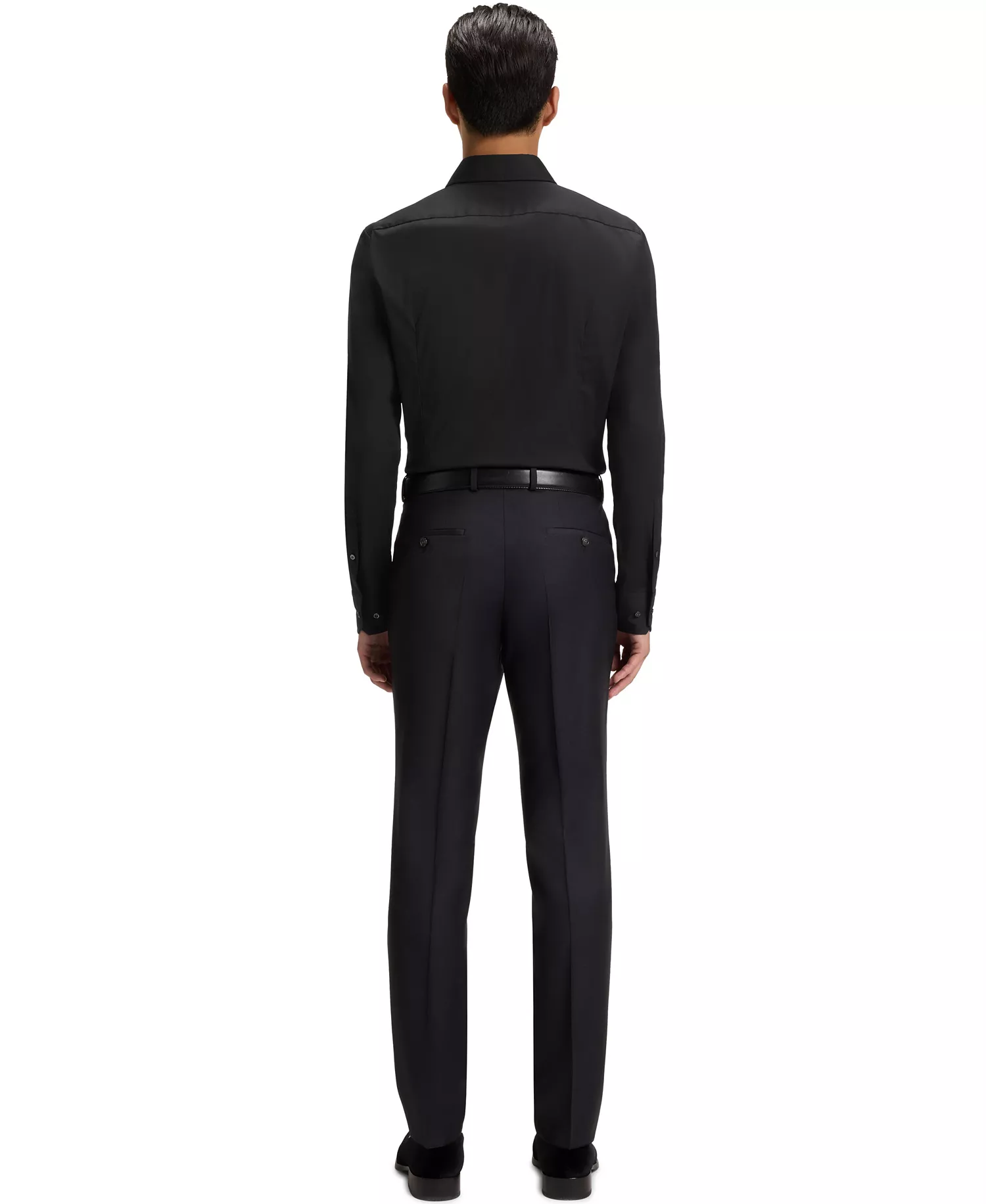 Men's Slim-Fit Poplin Dress Shirt - Black - 14.5