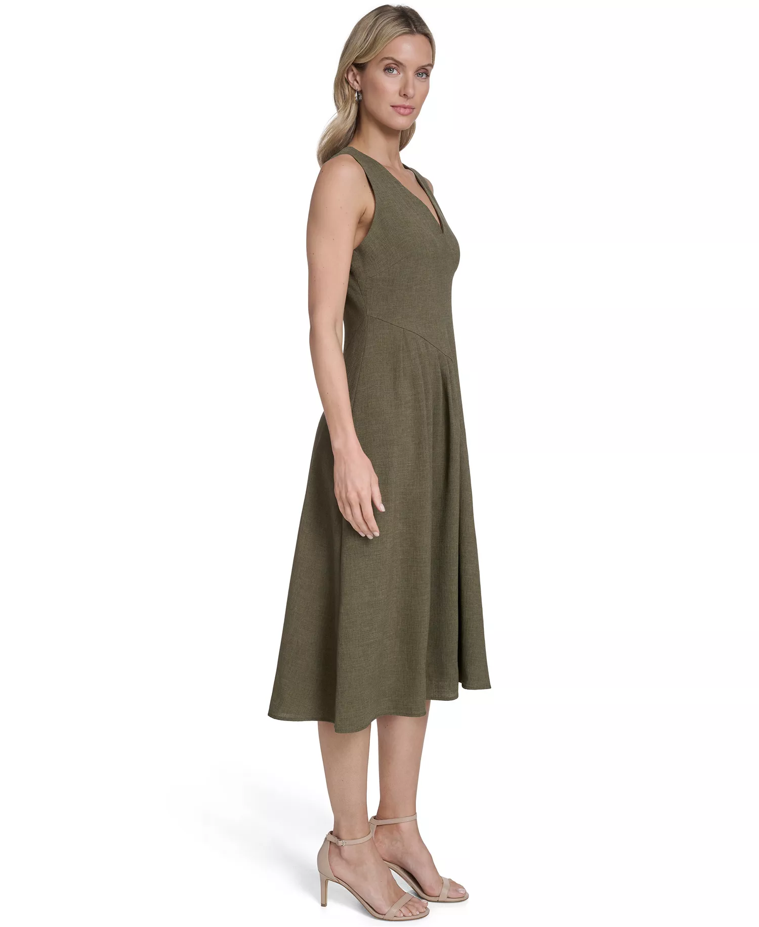 Women's V-Neck Sleeveless Midi Dress - Caper - 10
