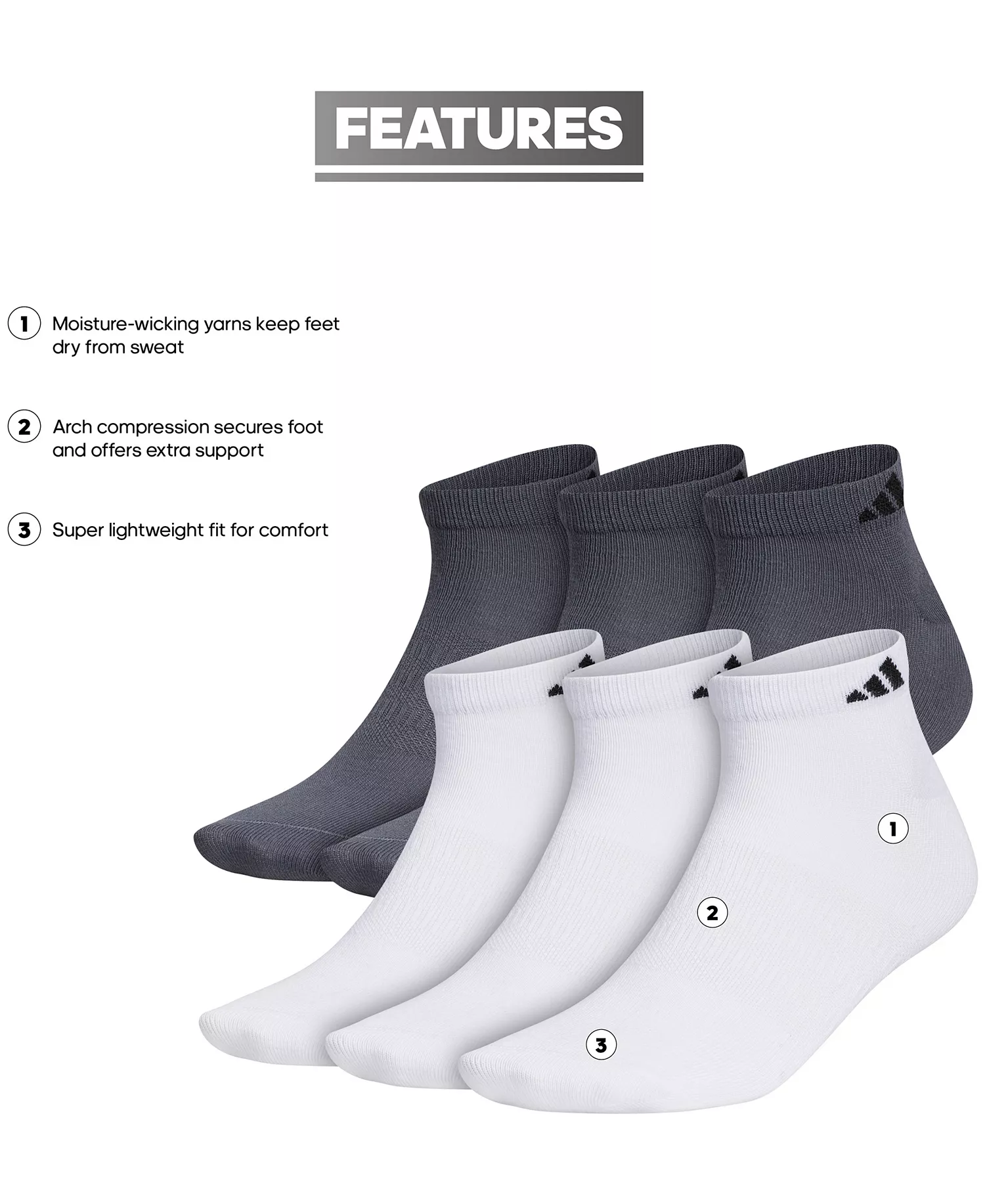 Men's 6-Pk. Superlite II Low-Cut Socks - White/ Black/ Onix Grey - ONE SIZE