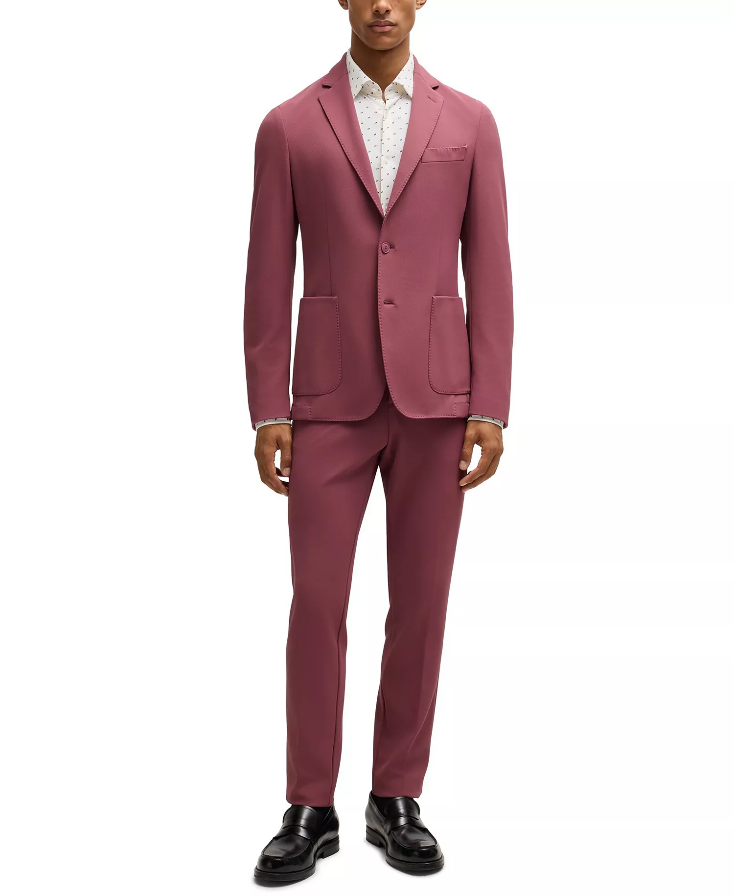 Men's Printed Performance-Stretch Slim-Fit Dress Shirt - Open Pink - 16