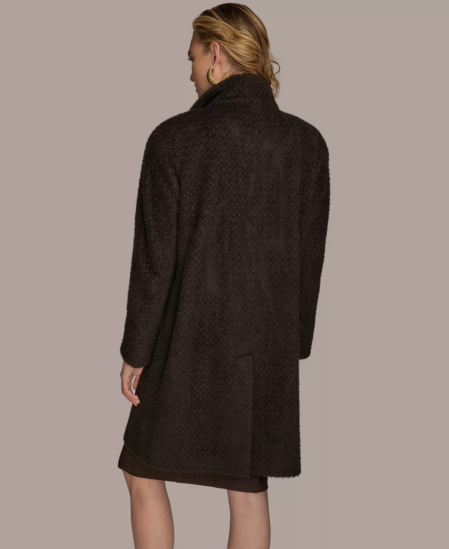 Women's Zip Front High Collared Coat - Chocolate - L