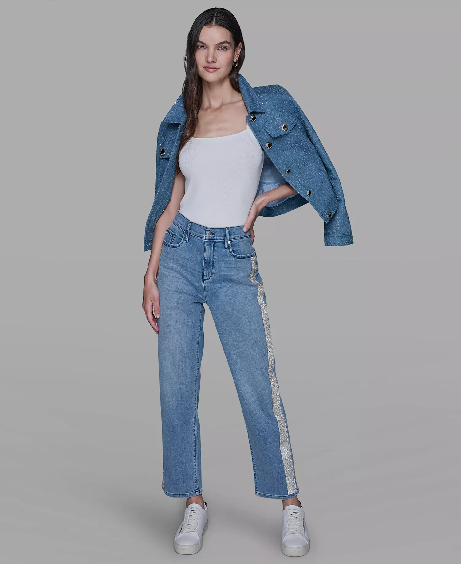 Petite Hotfix Detail Ankle Jeans - Brisk Blue - 10P