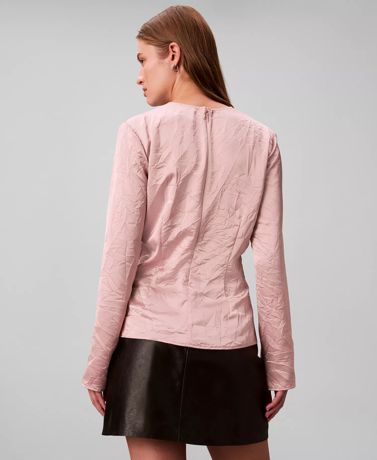 Women's Long Sleeve Button-Down Relaxed Top - Pale Mauve - XL