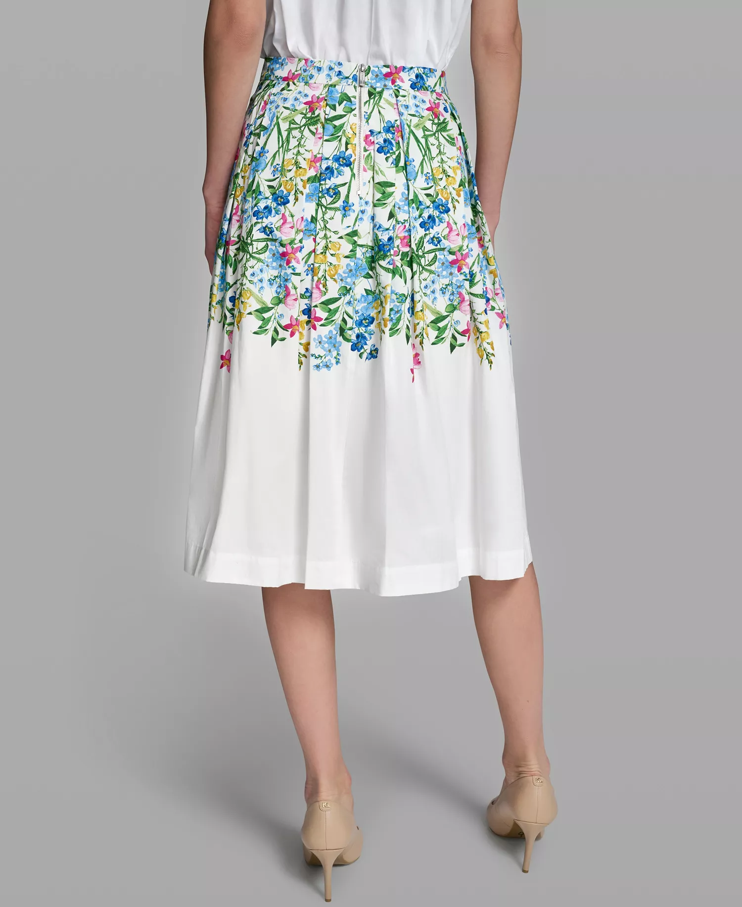 Women's Pleated Placed Printed Skirt - Soft White Combo - 0