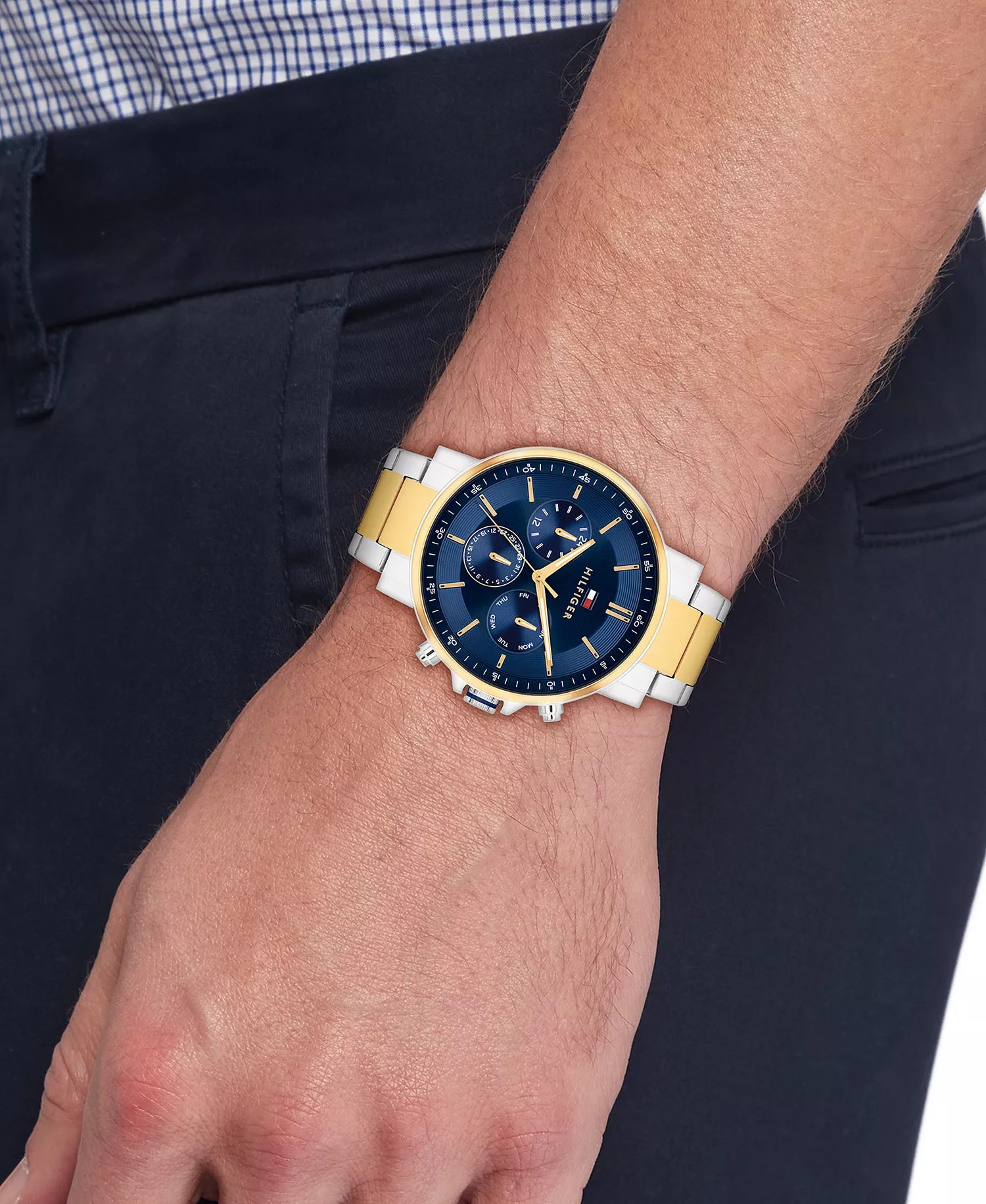 Men's Multifunction Two-Tone Stainless-Steel Bracelet Watch, 43mm - Navy - 43