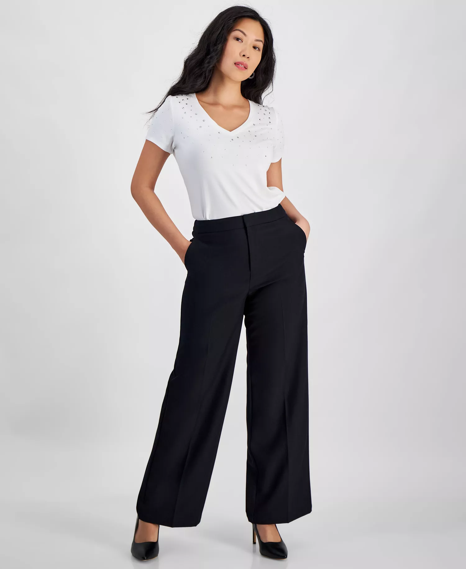 Petite Wide-Leg Pants, Created for Macy's - Deep Black - 10P