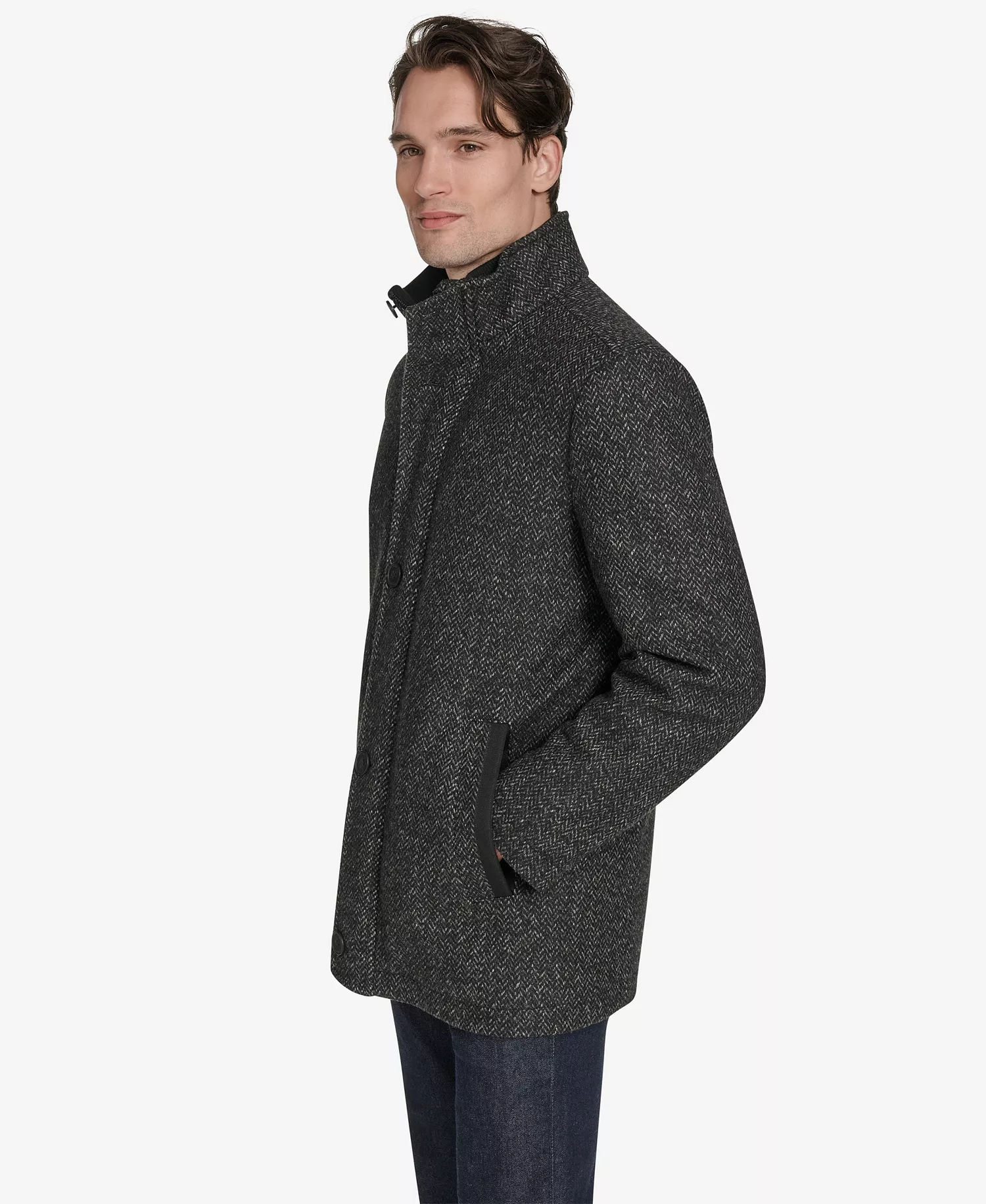Men's Dorsey Plaid Jacket - Black Herringbone - 2XL