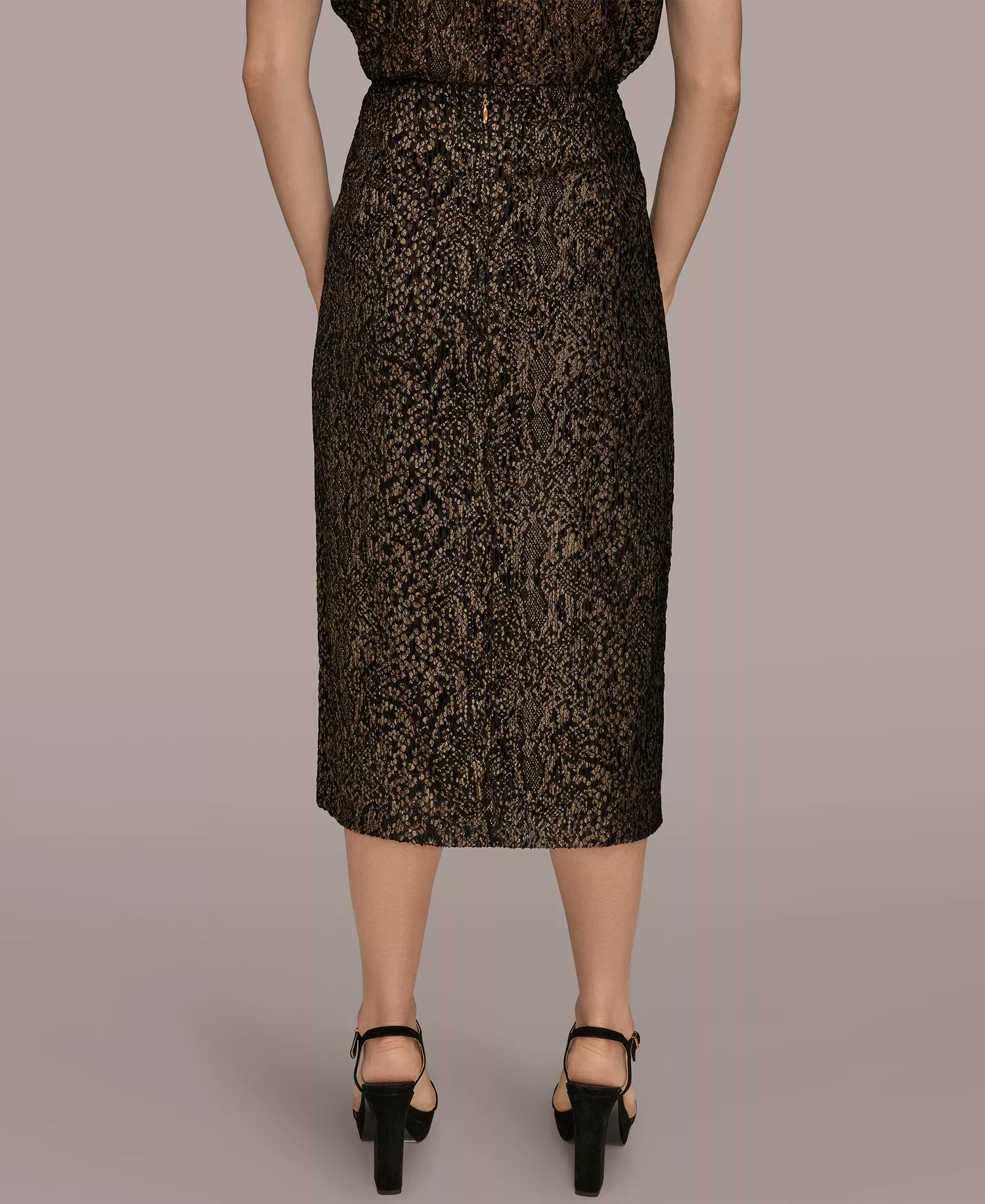 Women’s Faux Wrap Metallic Burnout Skirt - Black/Gold - 10