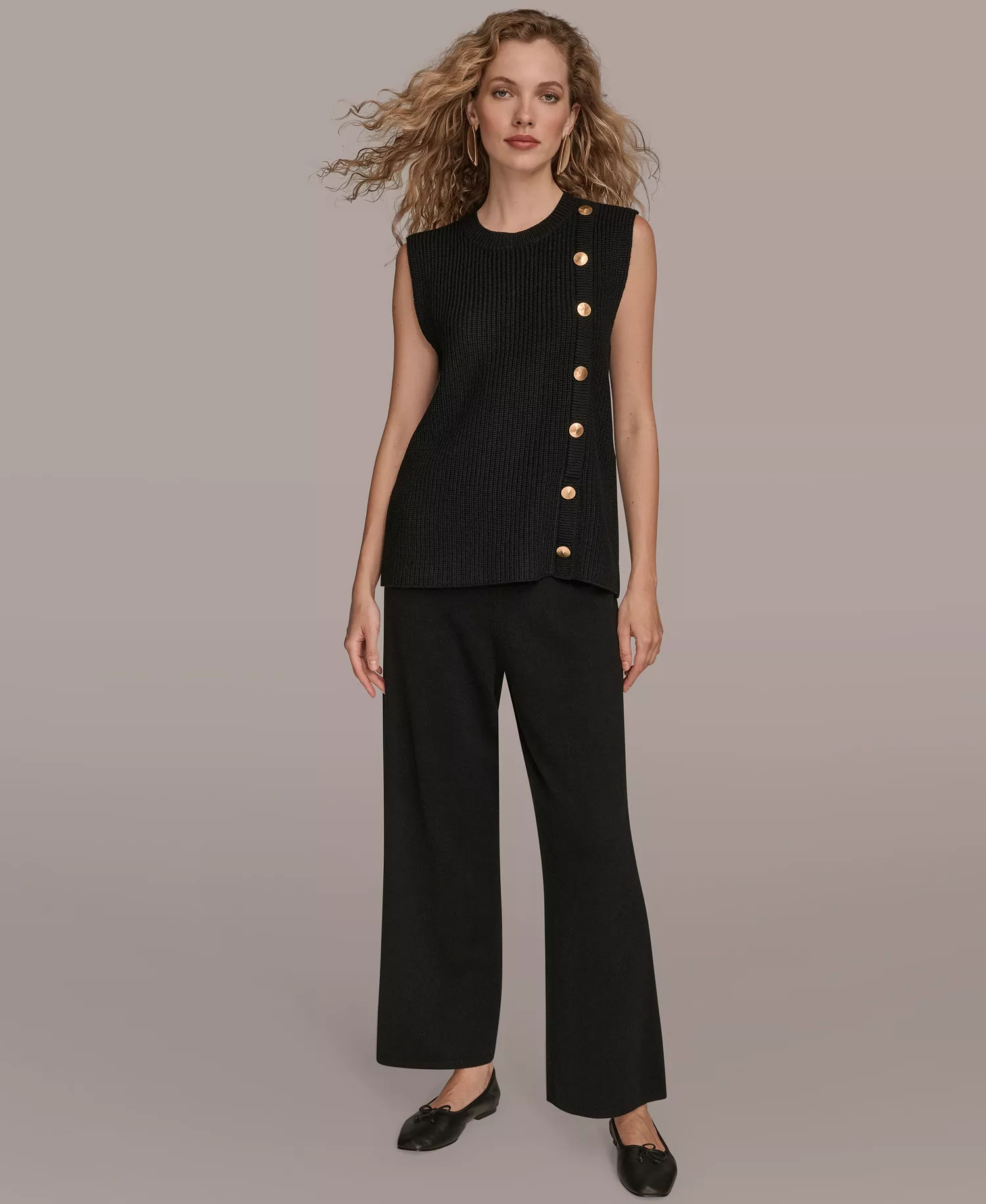 Women's Crewneck Sleeveless Sweater - Black - L