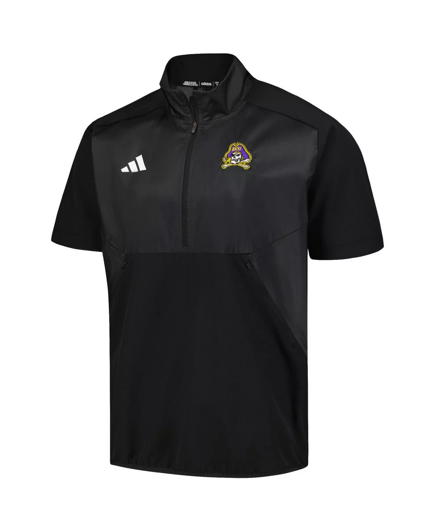 Men's Black ECU Pirates Sideline AEROREADY Raglan Short Sleeve Quarter-Zip Jacket - Black - S