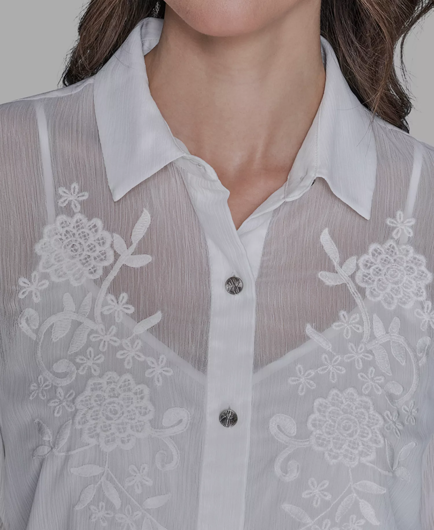 Petite Flower Button Down Shirt - Soft White - P/L