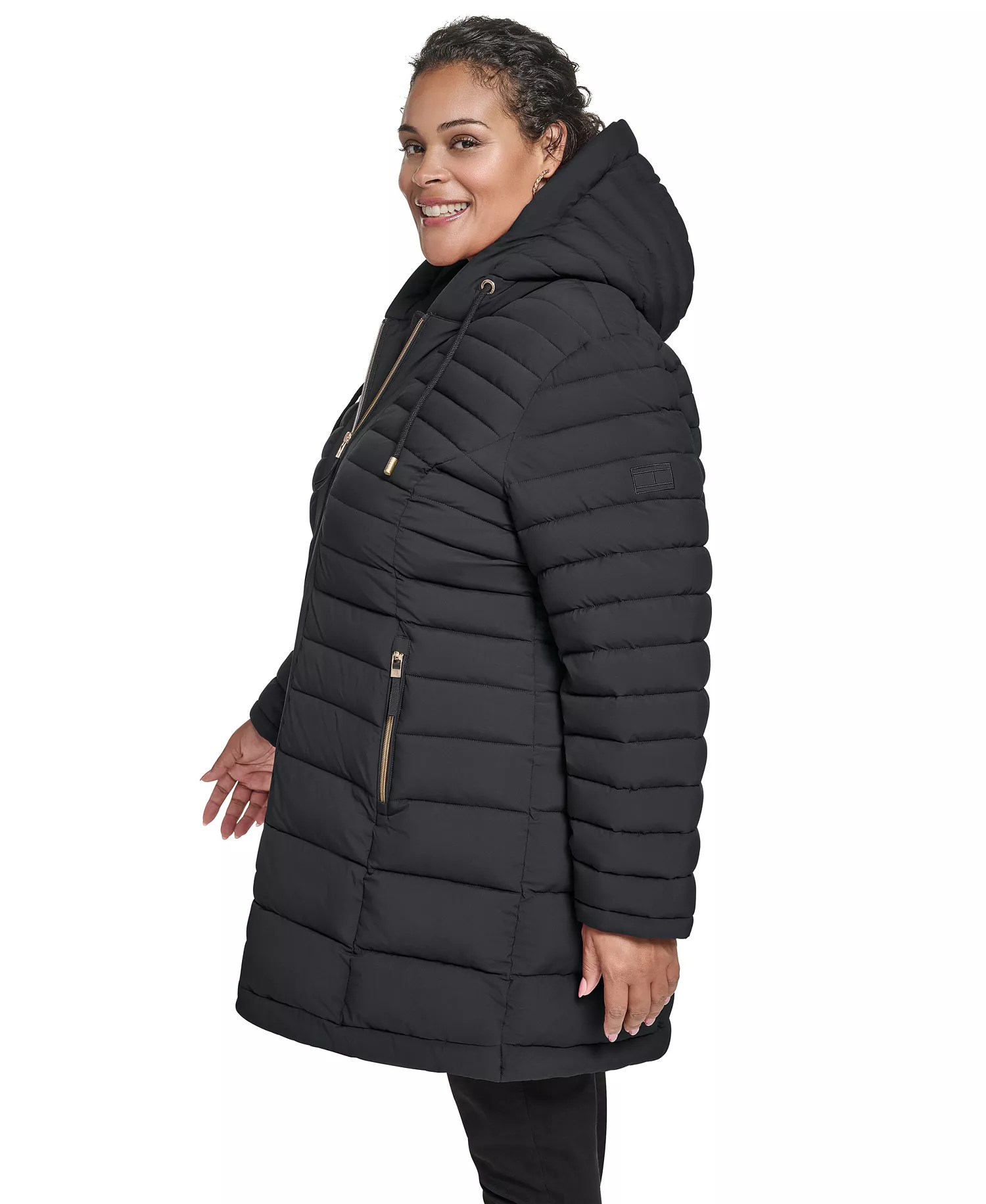 Plus Size Hooded Packable Puffer Coat - Black - 0X