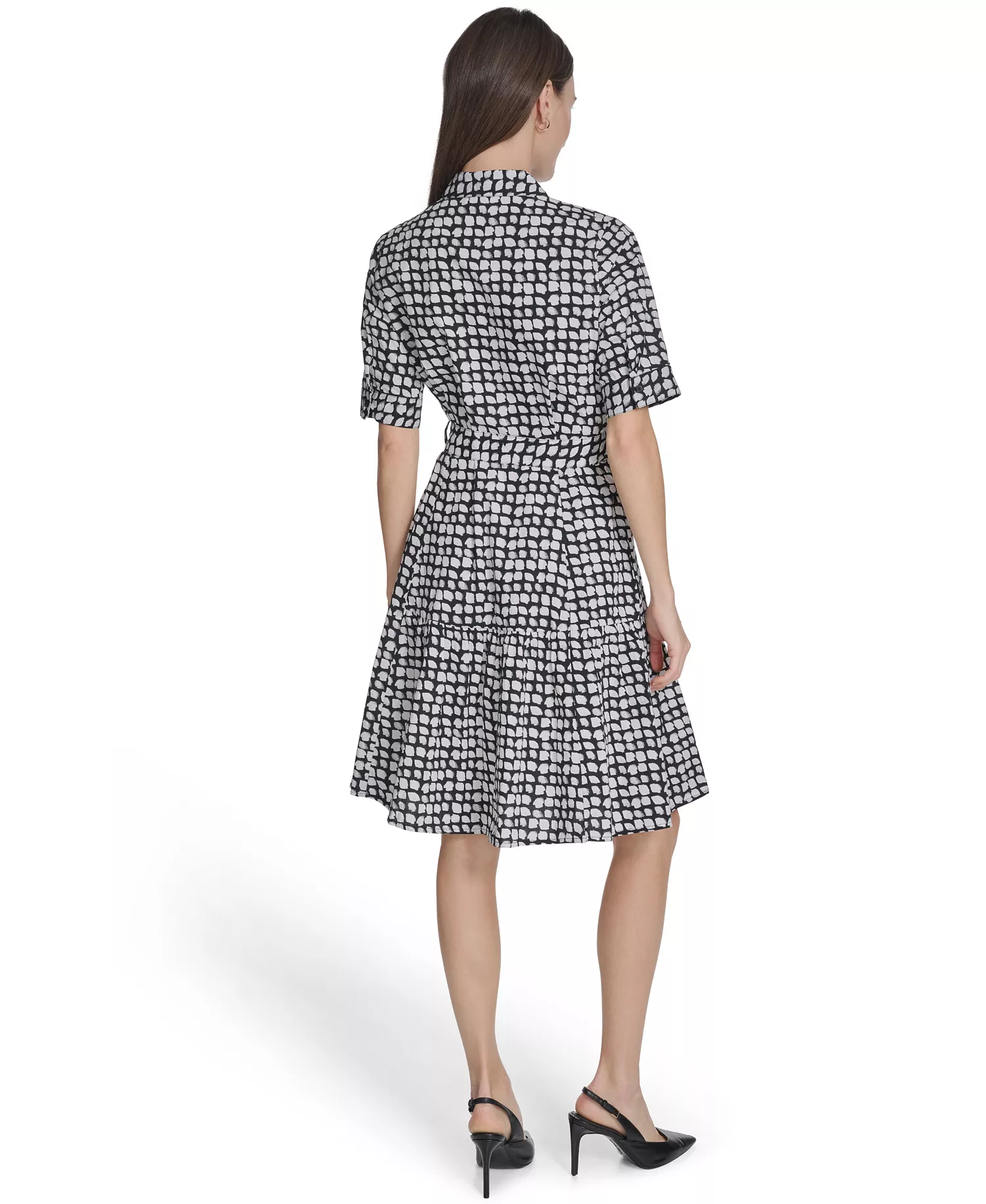 Women's Collared Chiclet Tiered Midi Dress - Black/Cream - 10