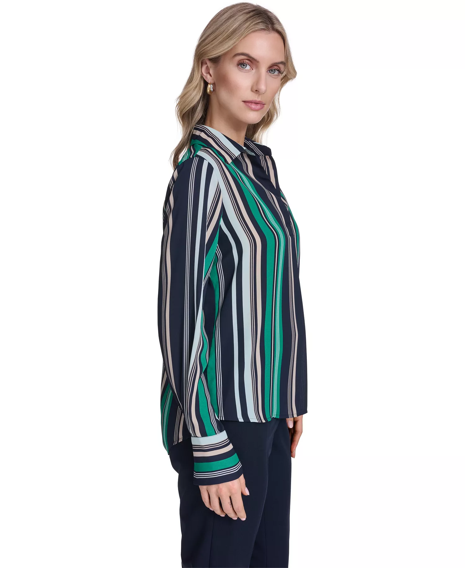 Women's Striped Popover Top - Midnight/Harbor Gray - L