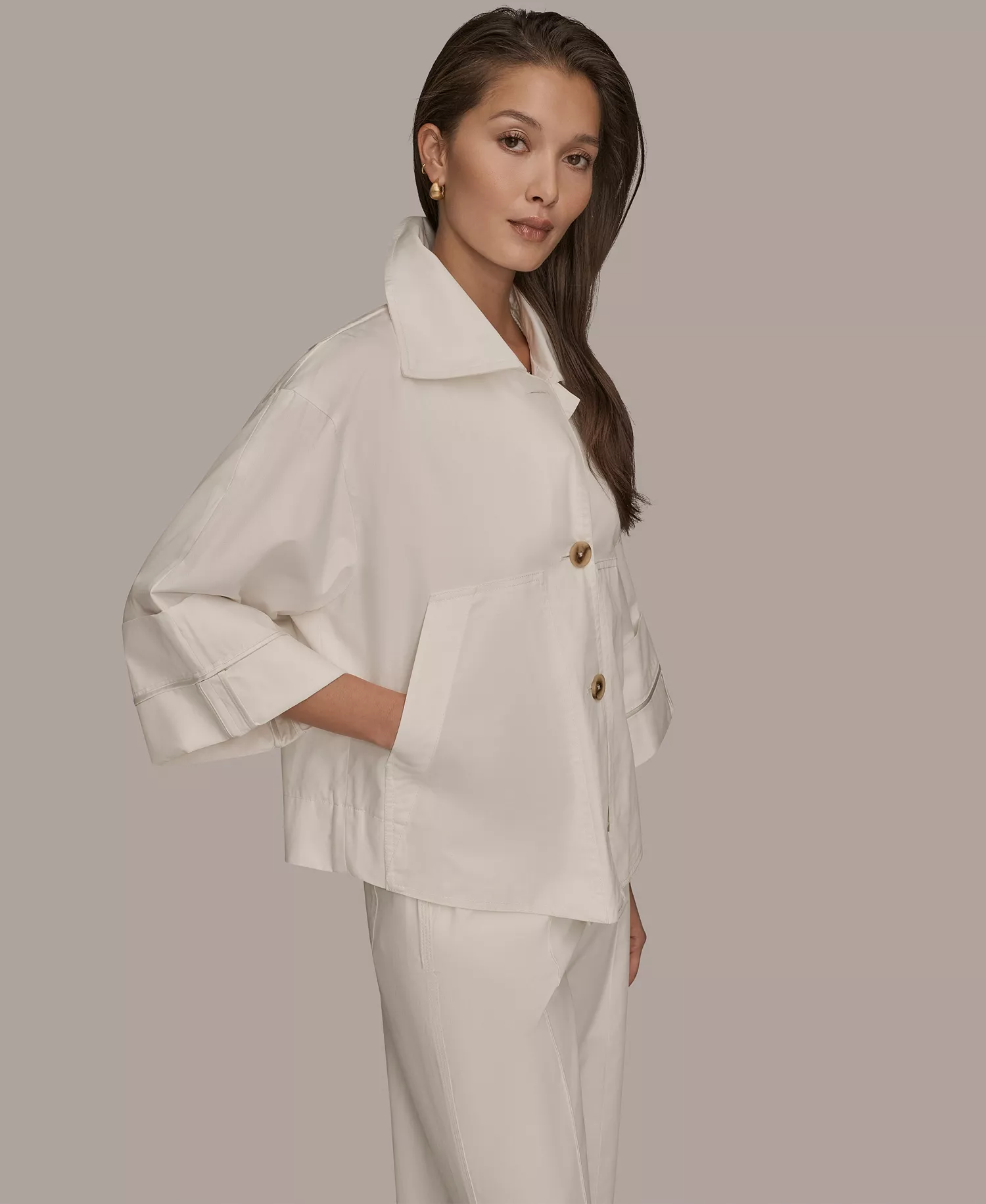 Women's Cotton Twill Button Front Jacket - Cream - L