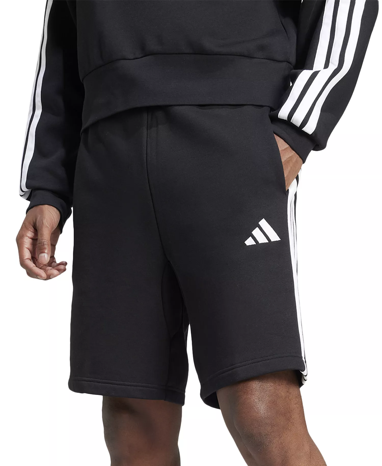 Men's Essential Three Stripes Fleece Shorts - Black / Wht - 2XL