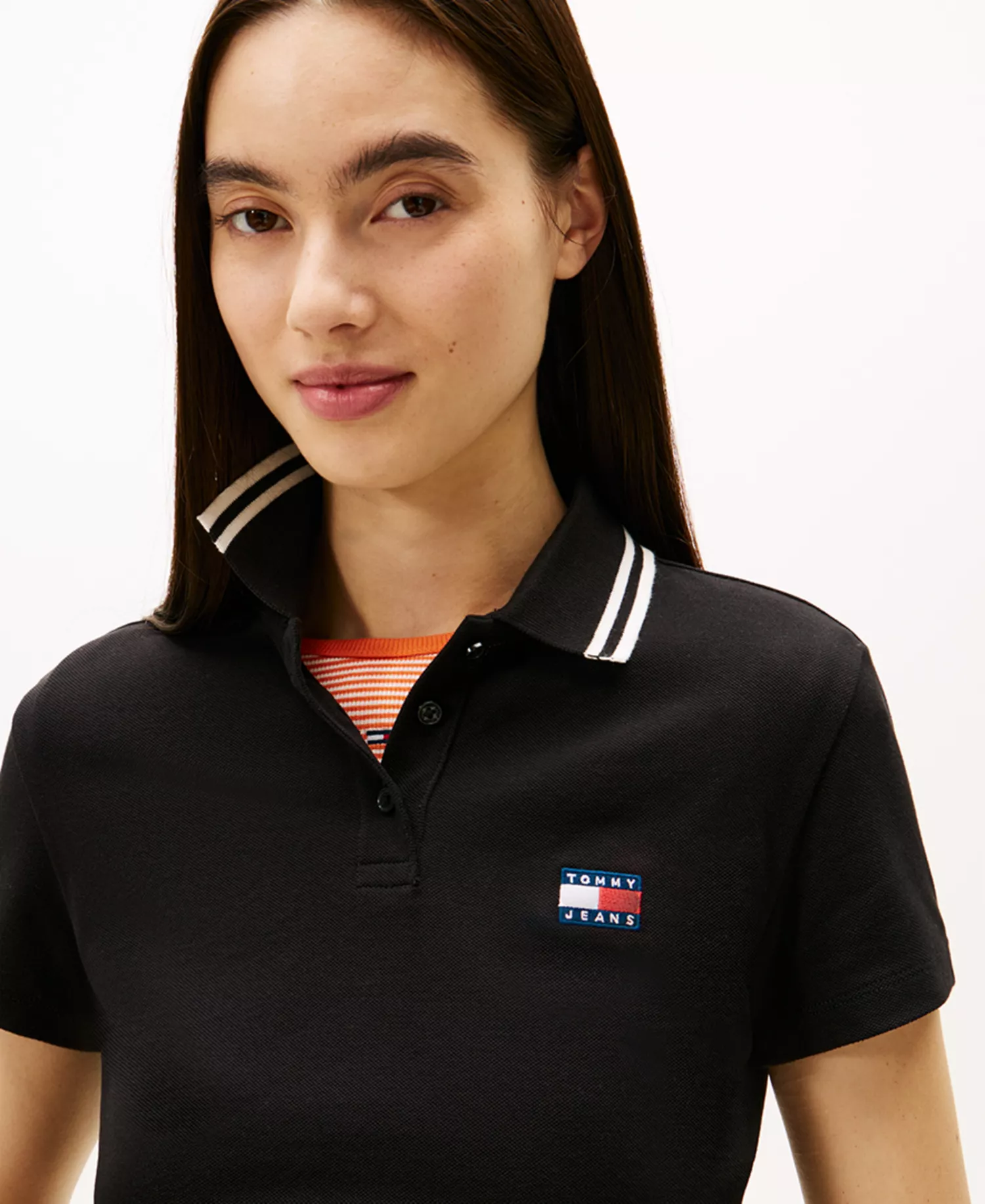 Women's Slim Badge Short-Sleeve Polo Top - Black - L