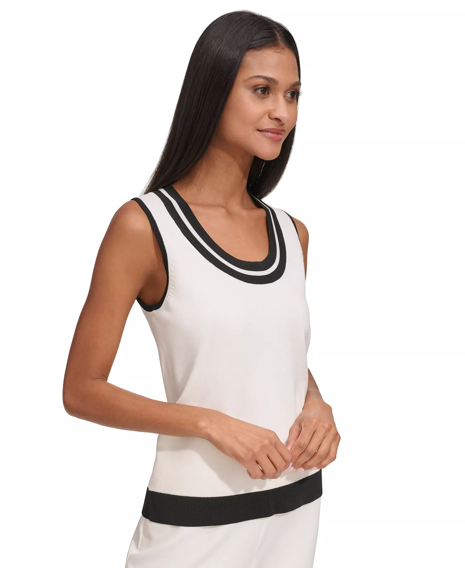 Women's Scoop-Neck Sleeveless Knit Top with Contrast Trim - Black/soft White - L
