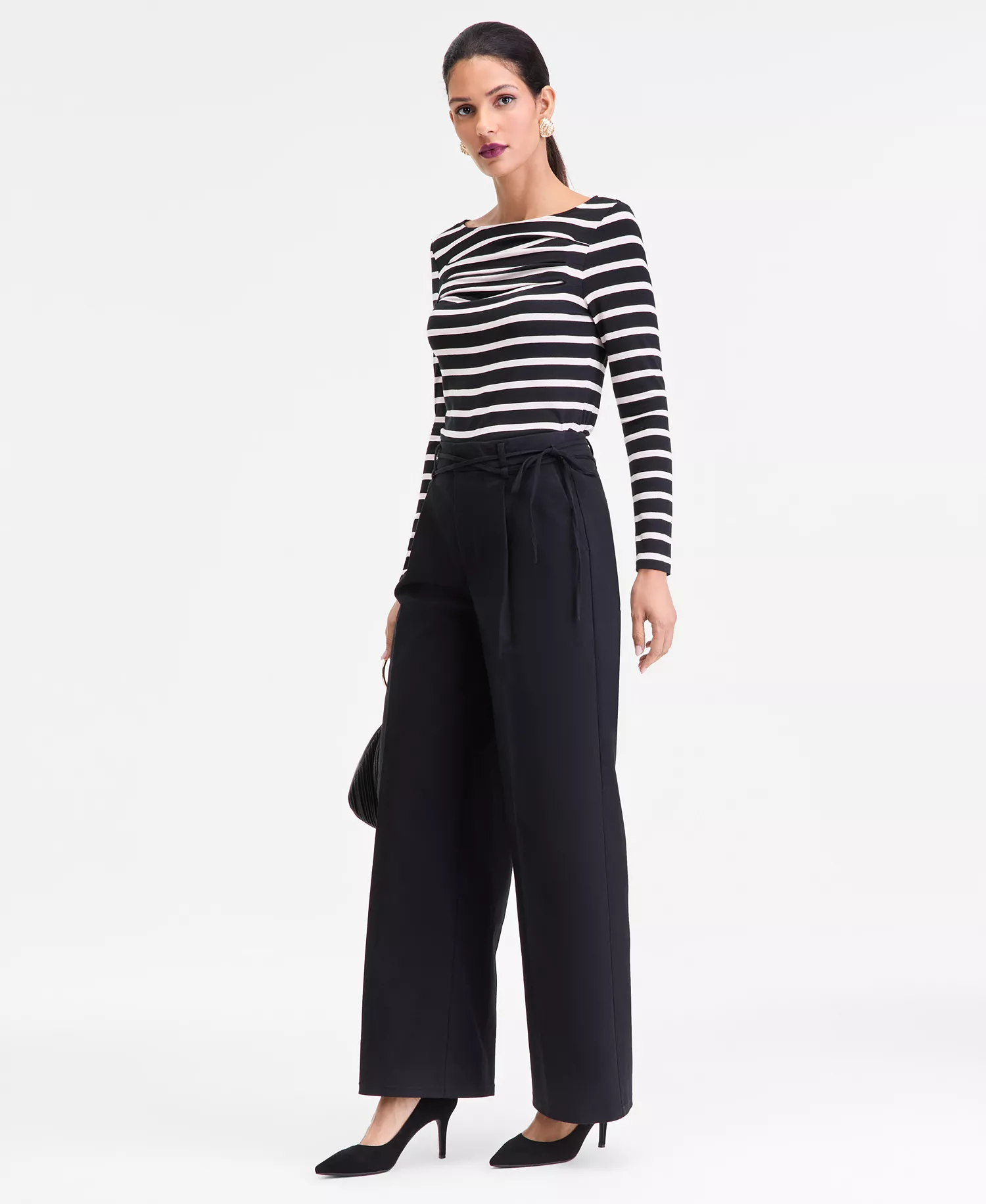 Women's Cotton Blend High-Rise Wide-Leg Pants, Macy's Exclusive - Deep Black - 0