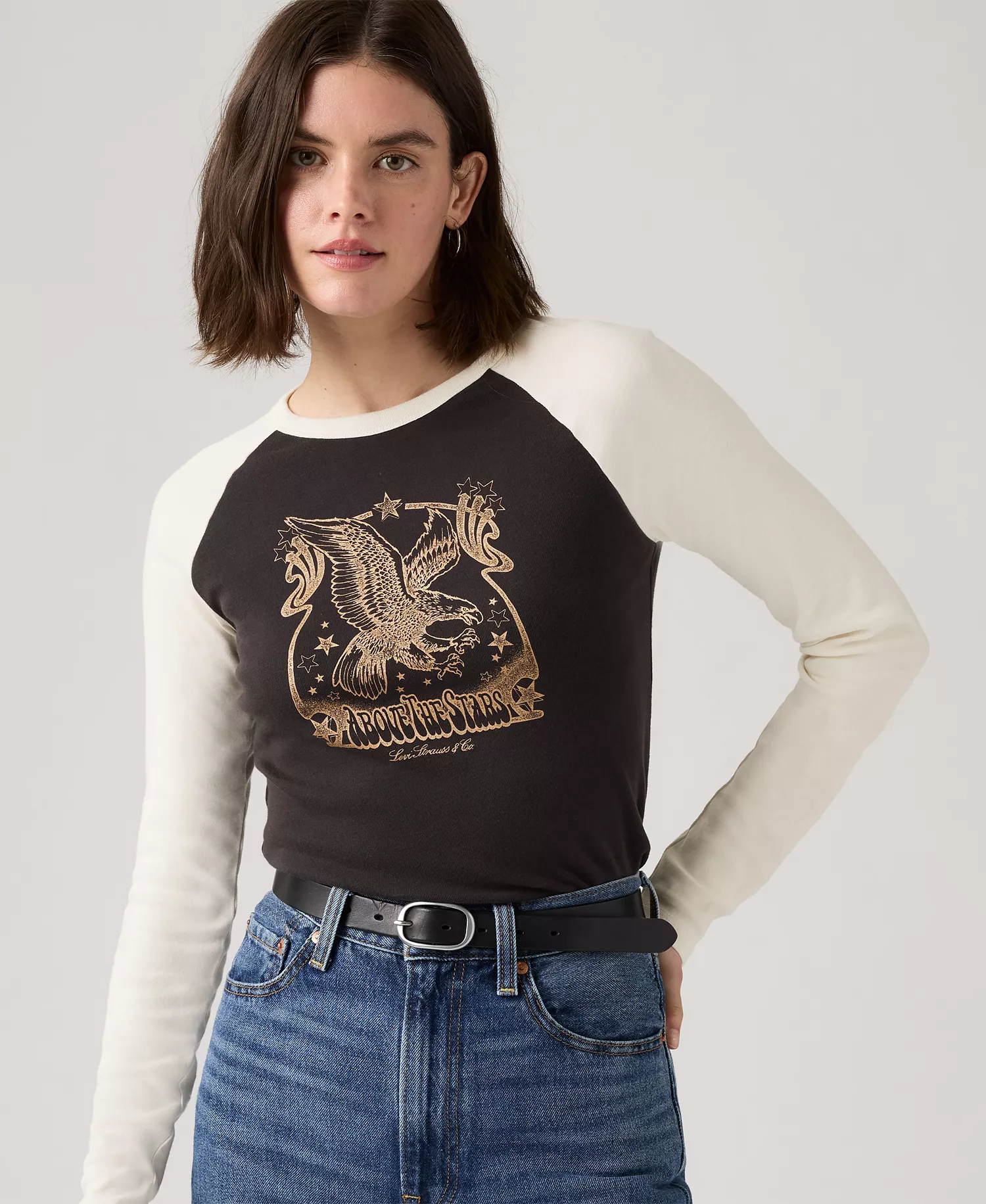 Women's Graphic Essential Raglan Long Sleeve Top - Above The Stars Eagle - M