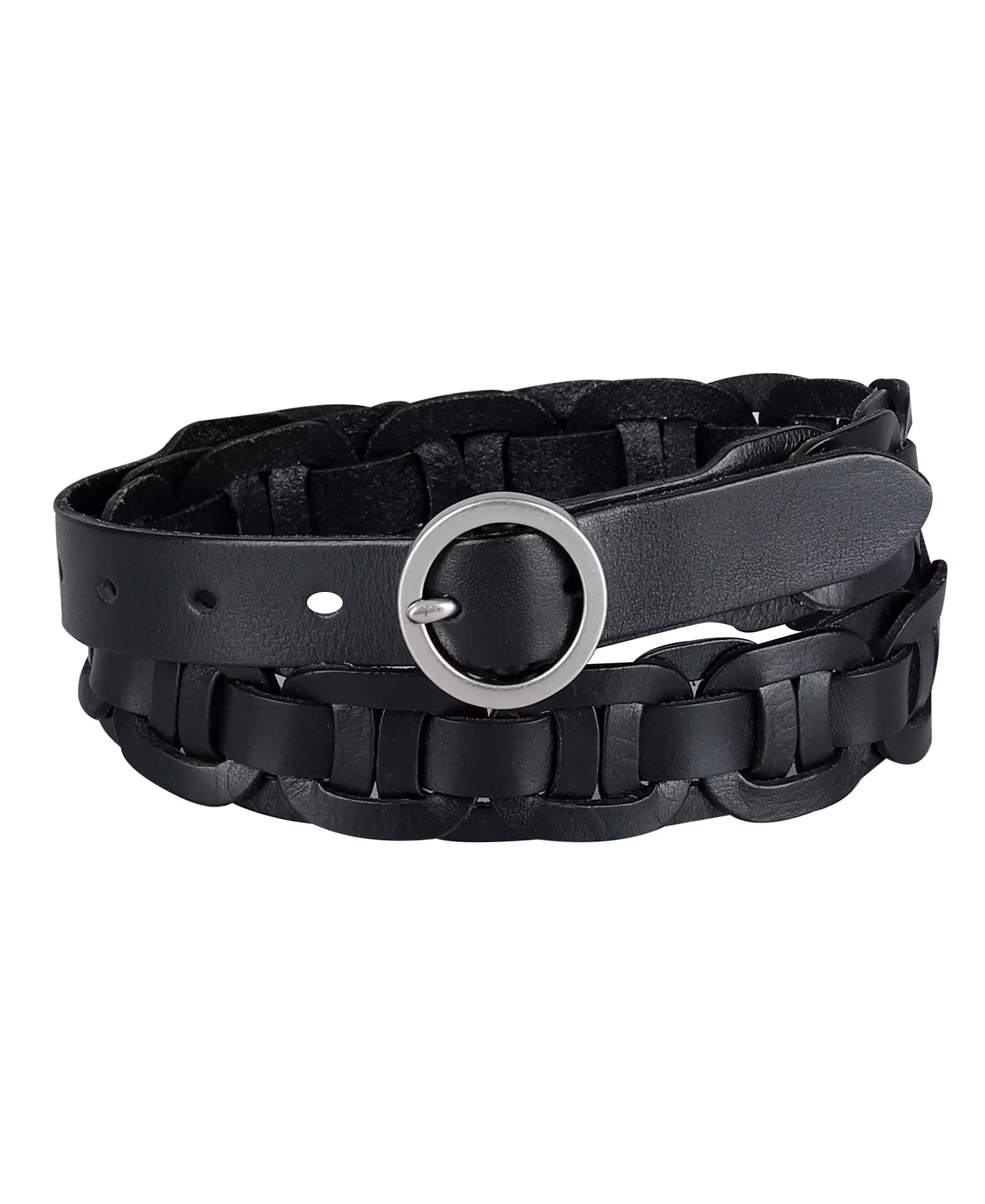 Women's Woven Leather Linked Casual Belt - Black - 2X