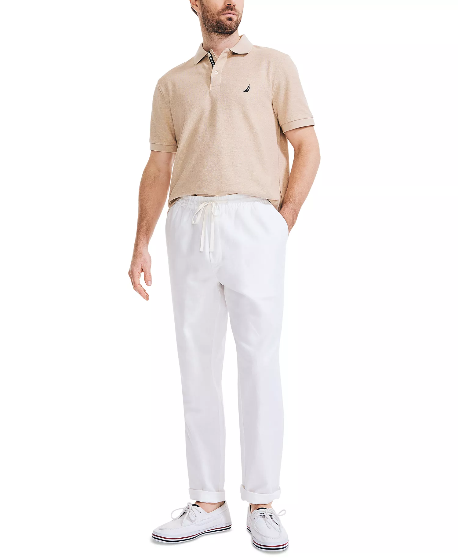 Men's Classic-Fit Elastic Drawstring Linen Pant - Bright White - 2XL