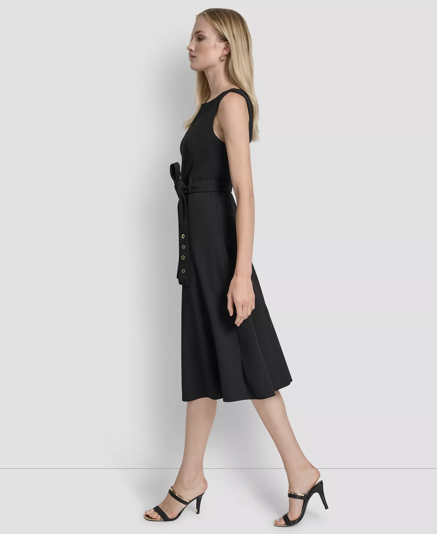 Women's Sleeveless Boat Neck Midi Dress - Black - 10