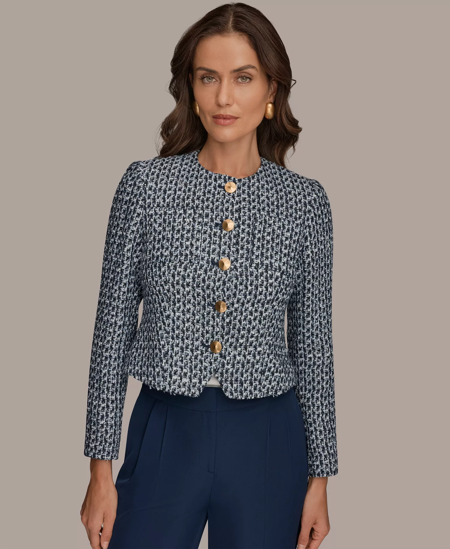 Petite Crewneck 5-Button Cropped Jacket - Nightfall Multi - 0P