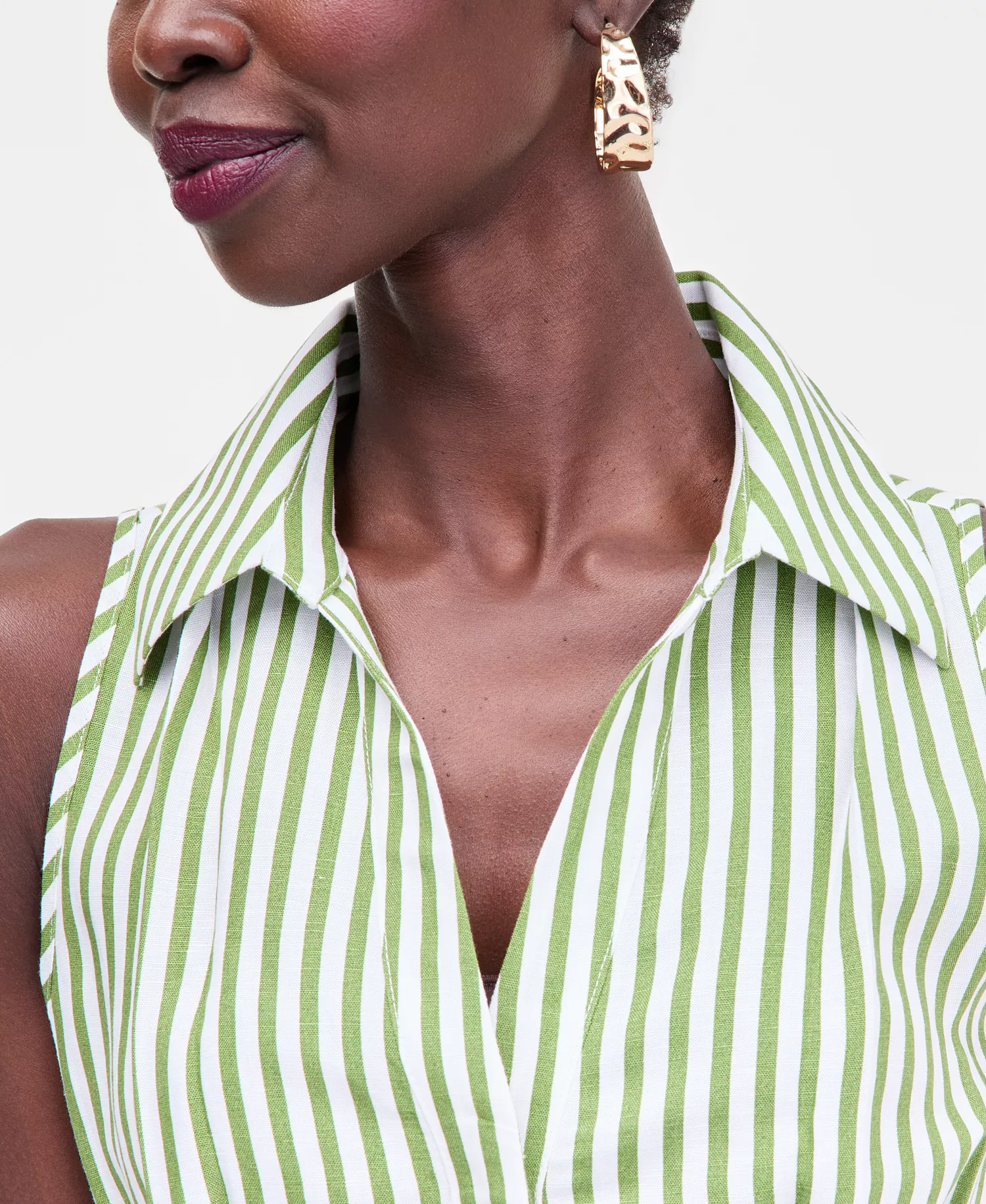 Women's Striped Linen Blend Sleeveless Collared Shirt, Macy's Exclusive  - Lora Green Stripe - L