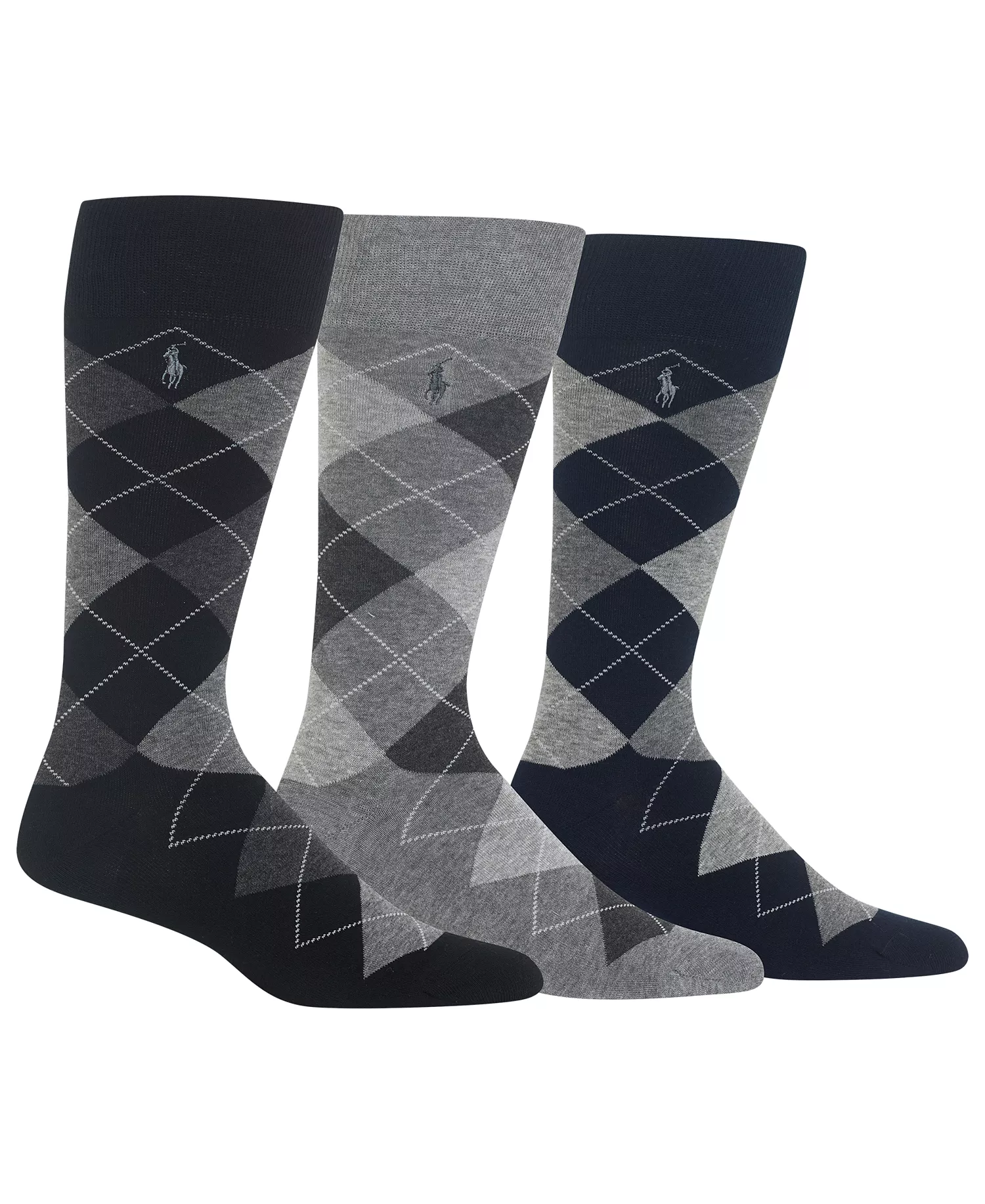 Men's 3-Pack Argyle Dress Socks - Black/Gray - 10-13