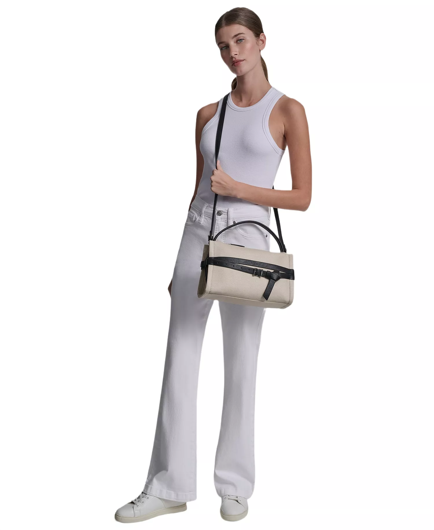 Bridie Silver-Tone Hardware Small Crossbody Bag - Natural/Black - No Size