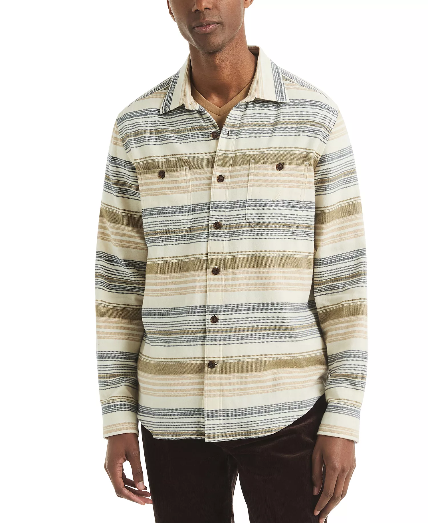 Men's Striped Long Sleeve Shirt - Natural - 2XL