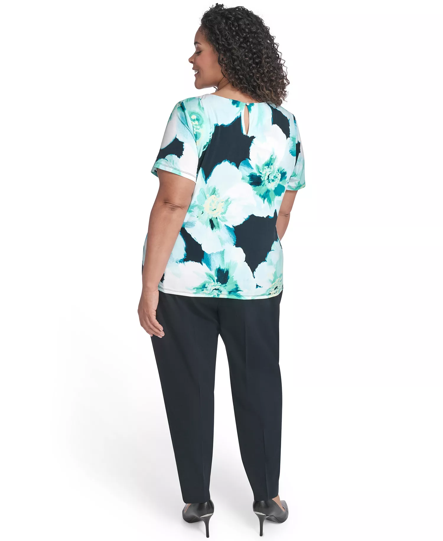 Plus Size Crewneck Short-Sleeve Top - Navy/Seaspray Multi - 1X