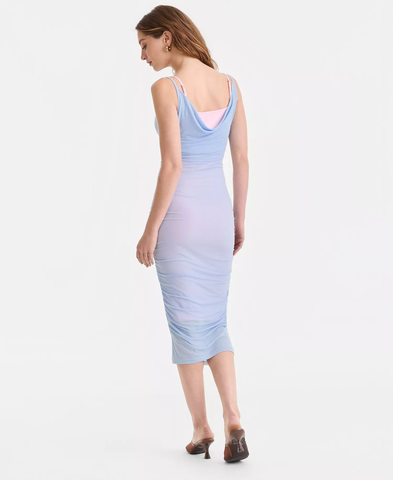 Women's Double-Layer Sleeveless Midi Dress, Macy's Exclusive - Blue Pink Ombre - L