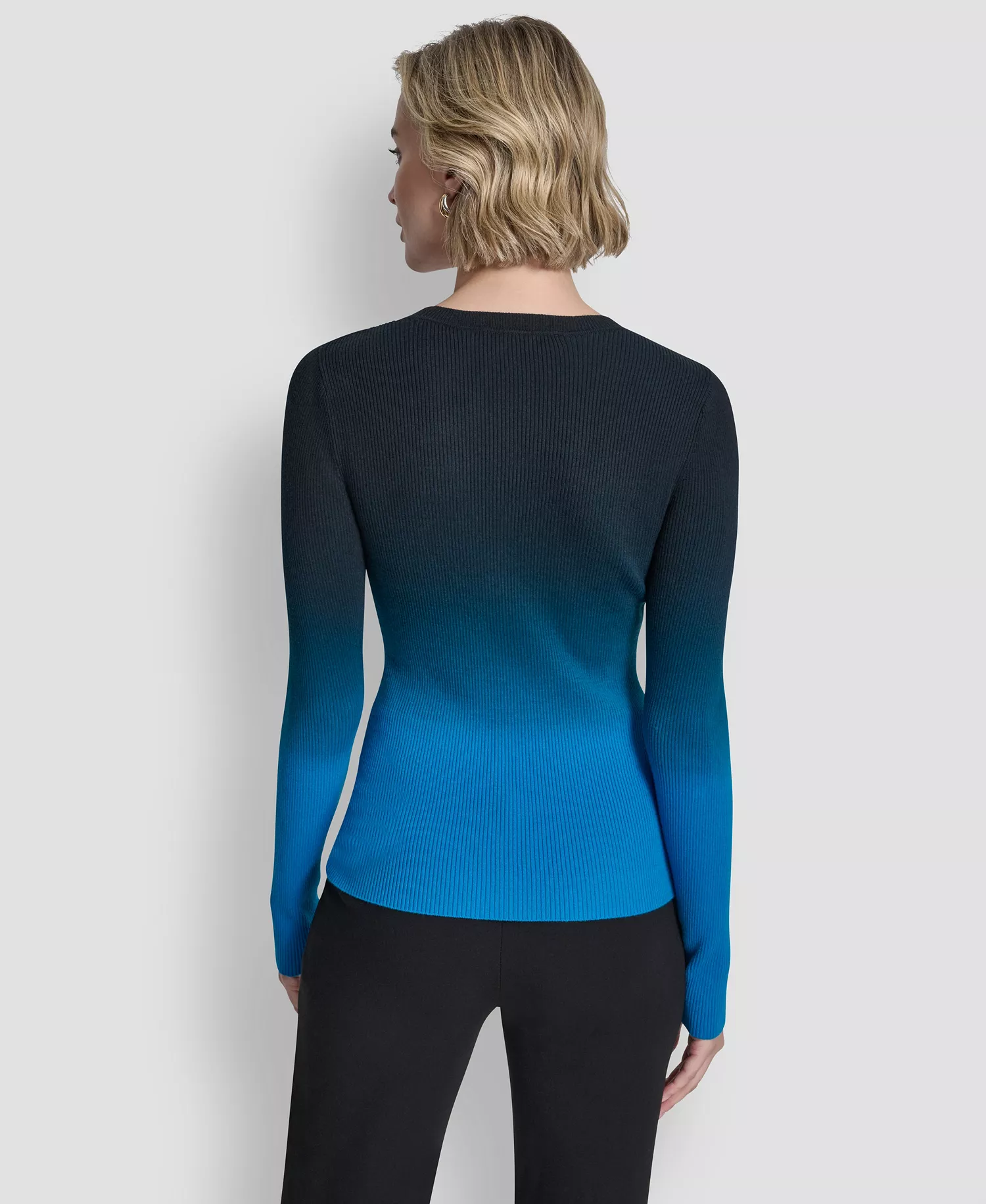 Women's Long-Sleeve Crewneck Dip Dye Sweater - Ocean Blue - XL