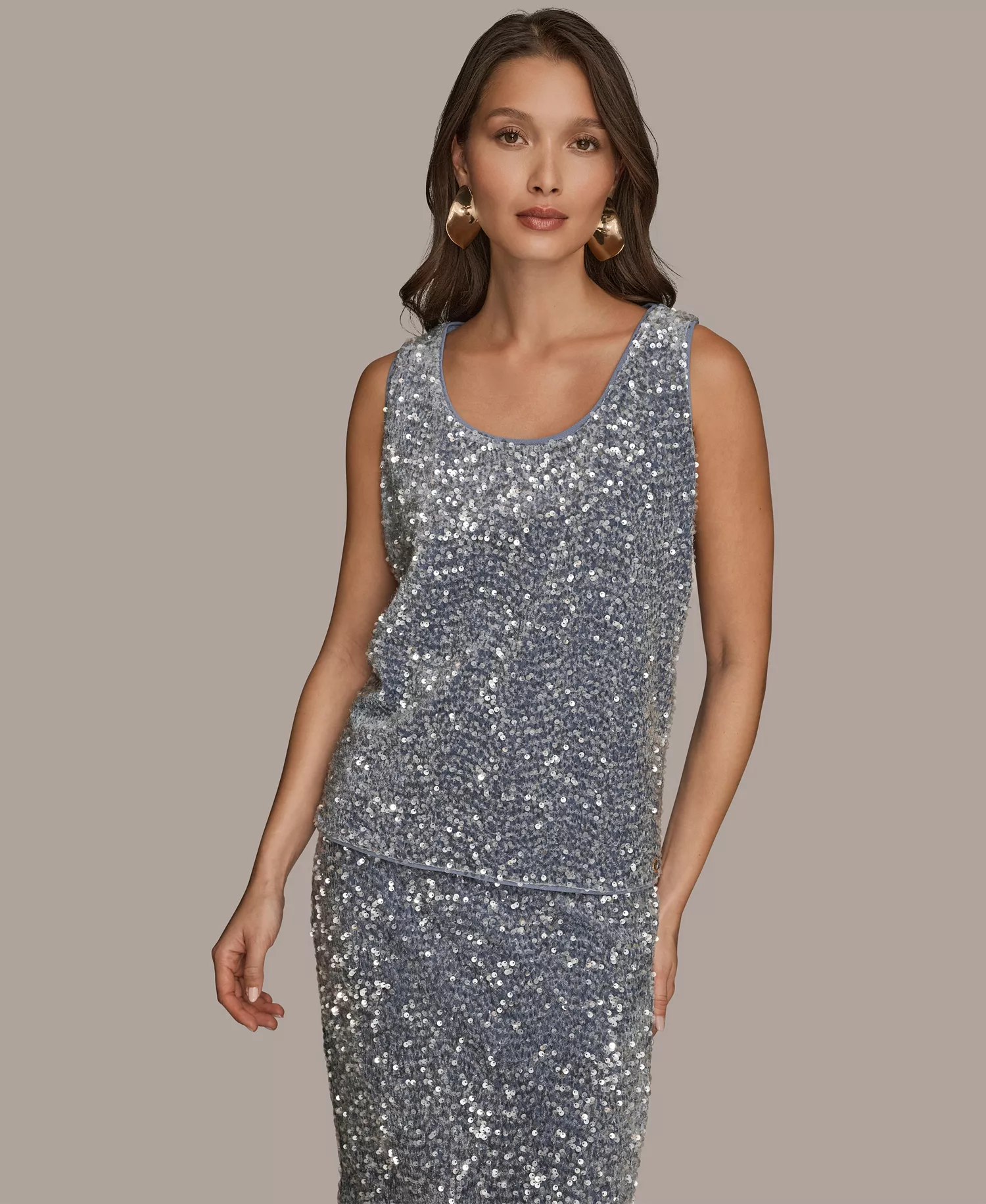 Women's Embellished Sequin Scoop Neck Camisole Top - Tempest - L