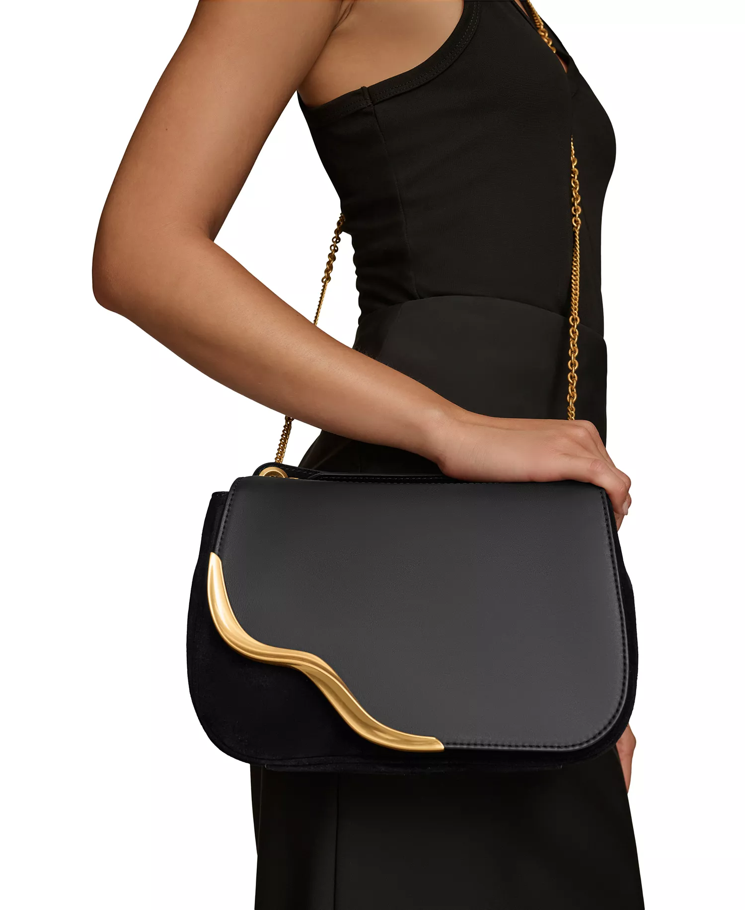 Malverne Leather & Suede Crossbody with Chain Strap - Blk/gold - NO SIZE