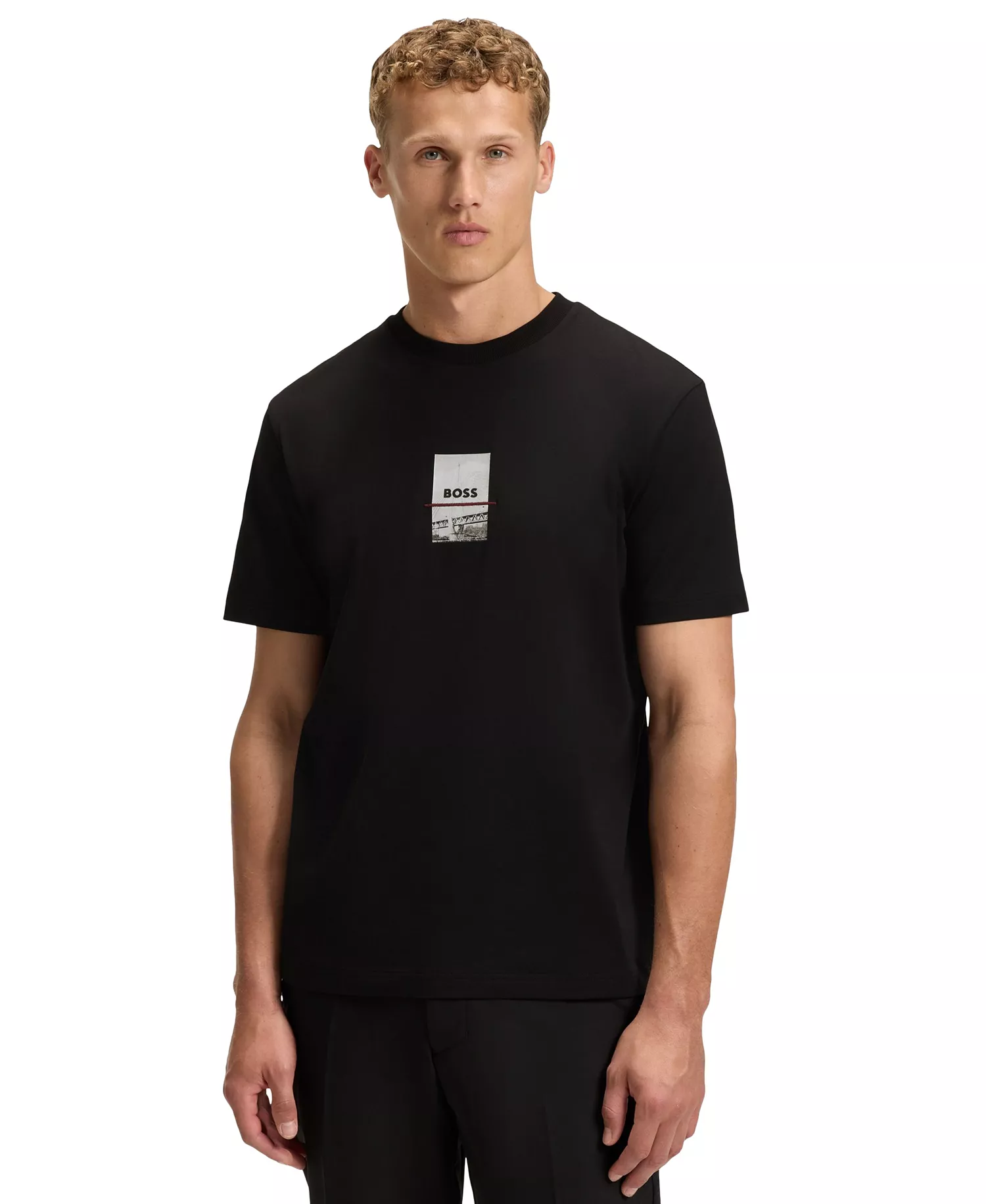 Men's Stretch Cotton Print Relaxed-Fit T-Shirt - Black - XL